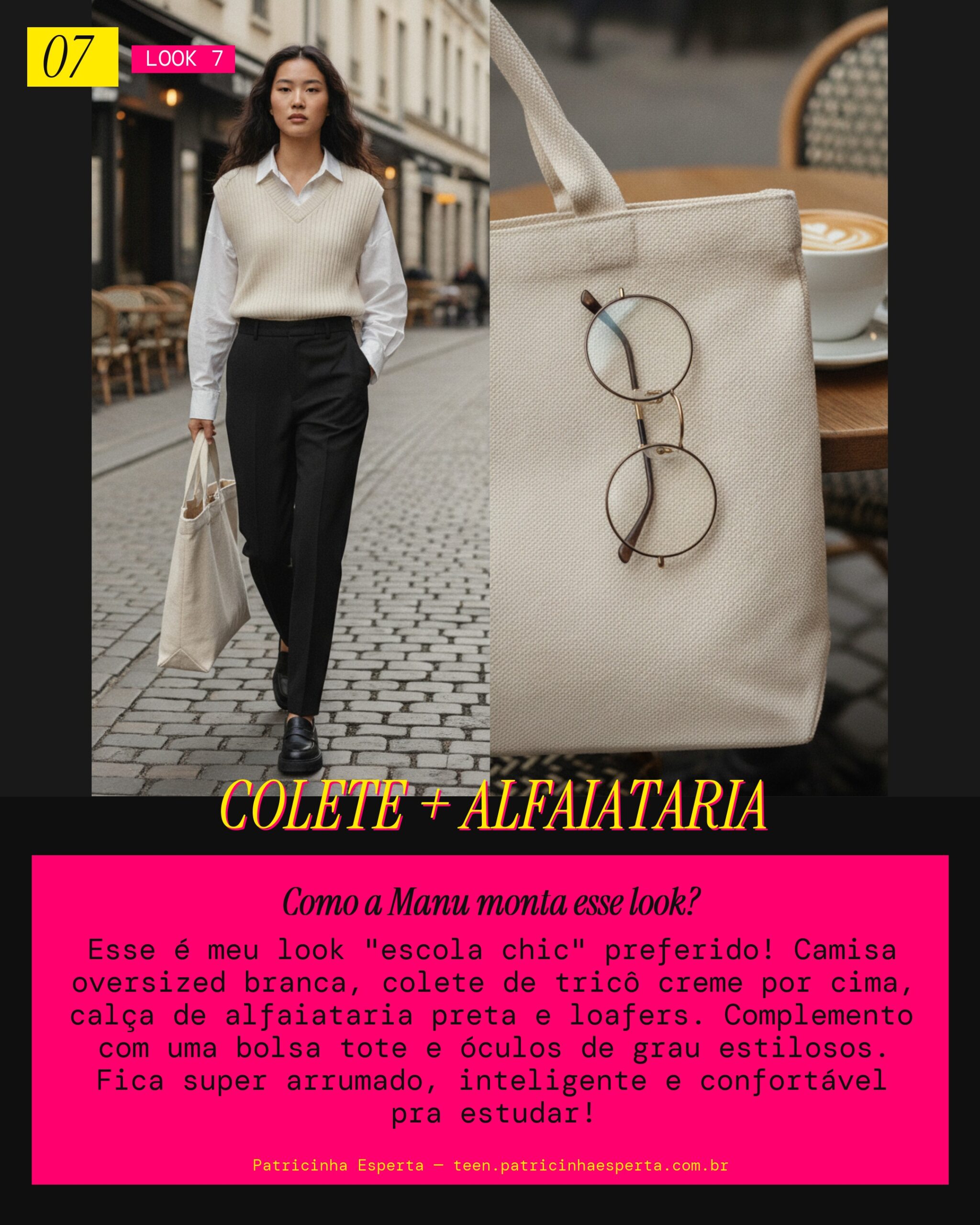 MANU RECOMENDA: Colete de Tricô e Camisa Oversized com Calça Alfaiataria pra Escola Chic
