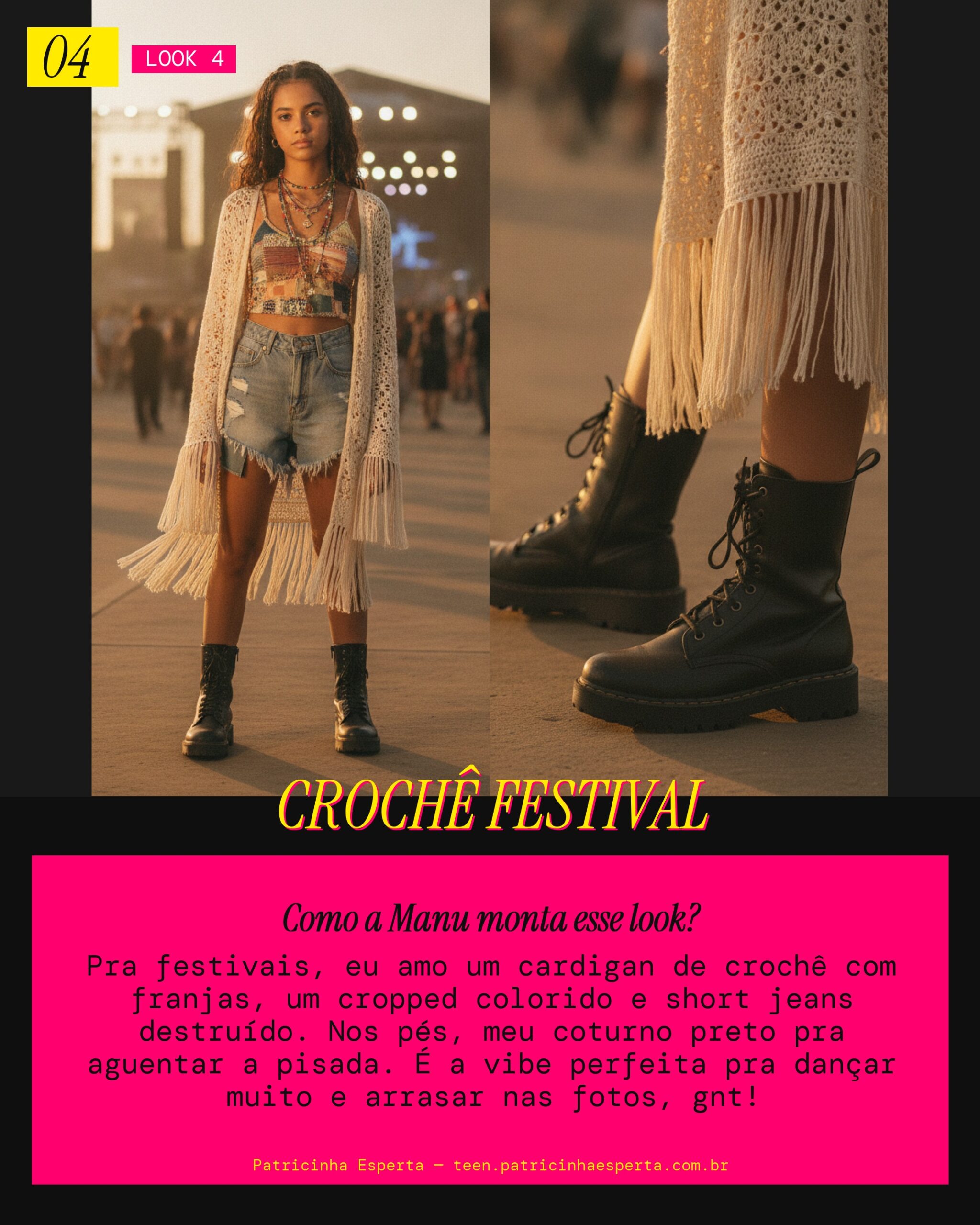 MANU RECOMENDA: Cardigan de Crochê e Short Jeans Destruído pra Festival