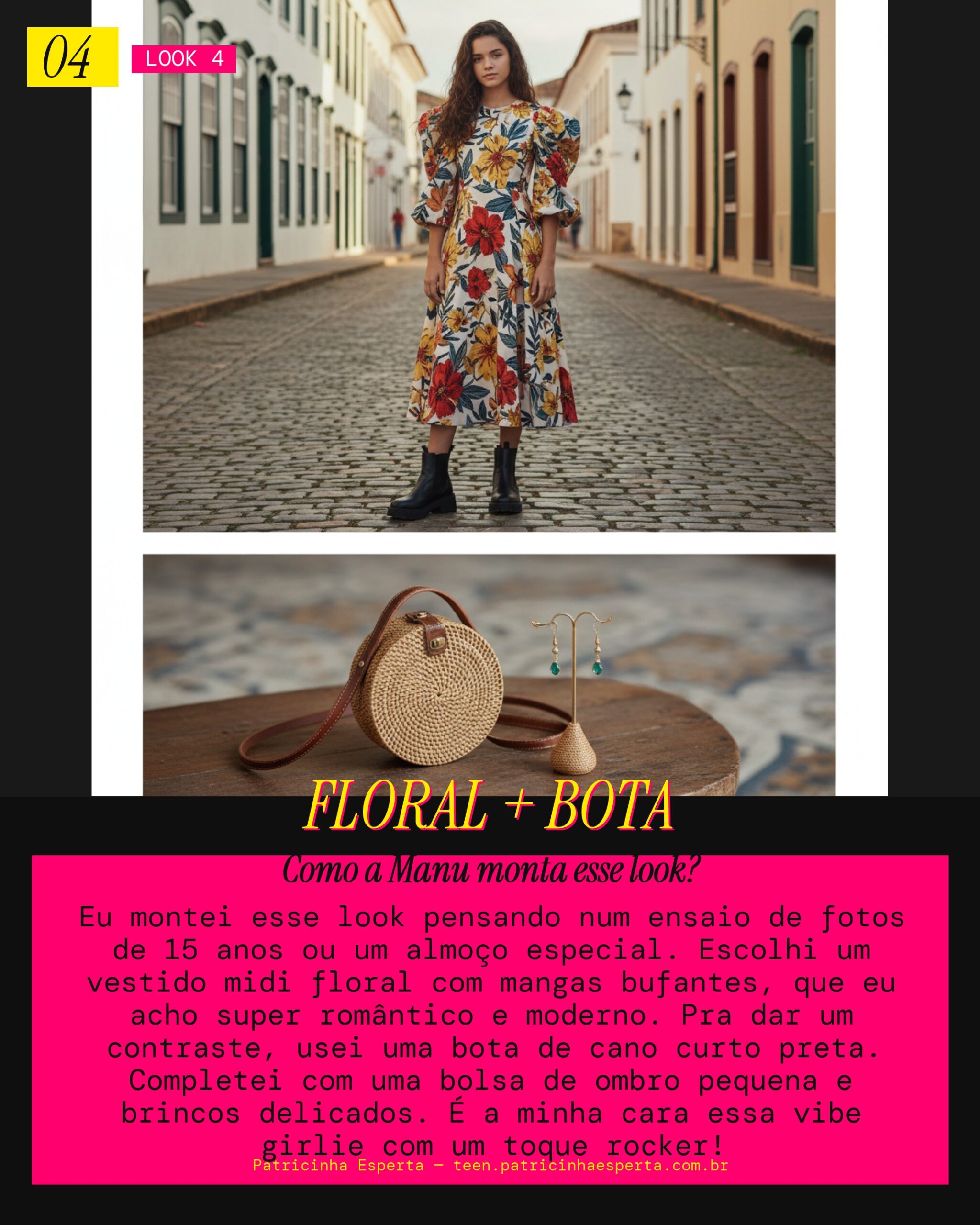 MANU RECOMENDA: Vestido Midi Floral com Bota de Cano Curto pra Ensaio de Fotos
