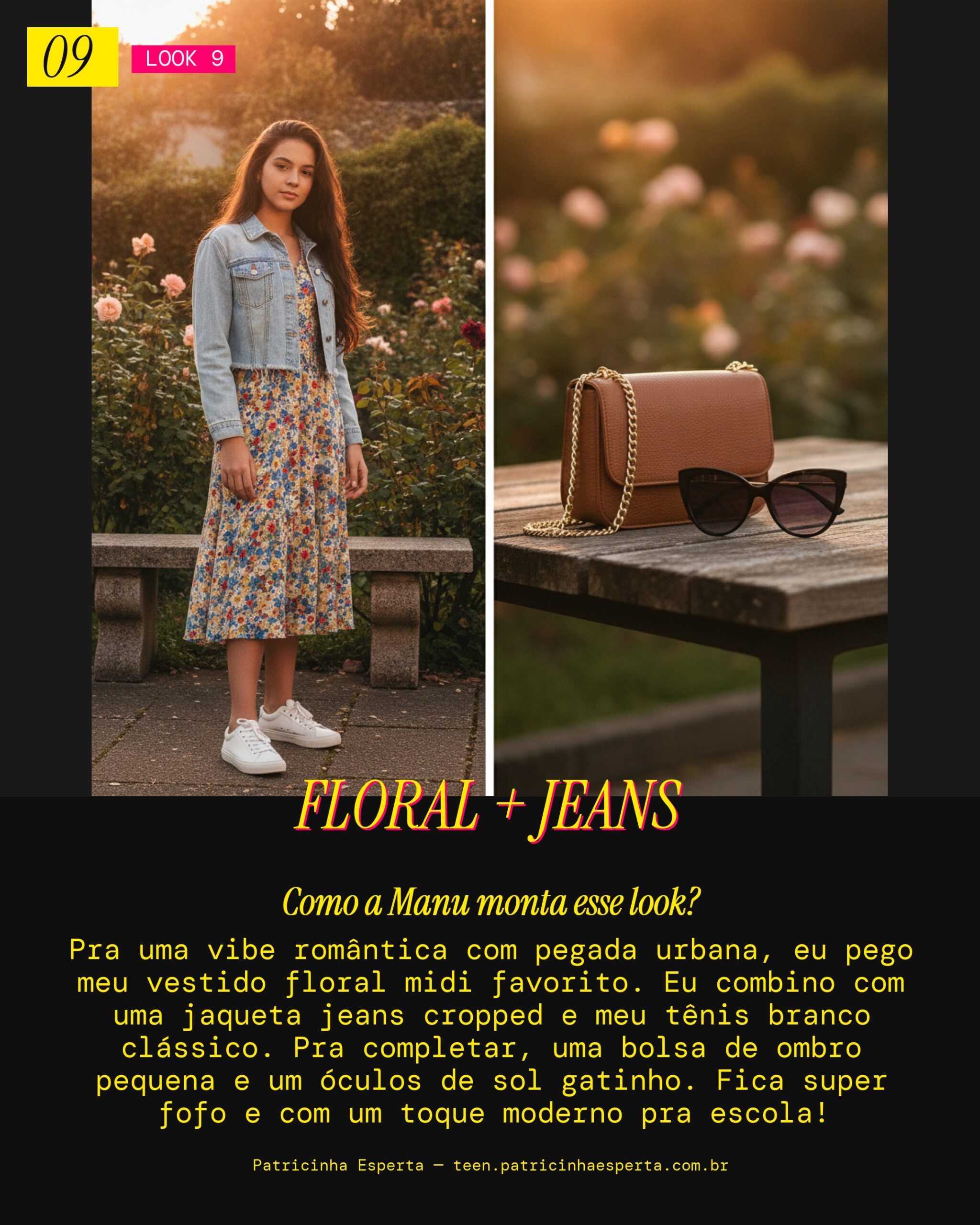 MANU RECOMENDA: Vestido Floral + Jaqueta Jeans Curta pra um Primeiro Dia Romântico-Cool