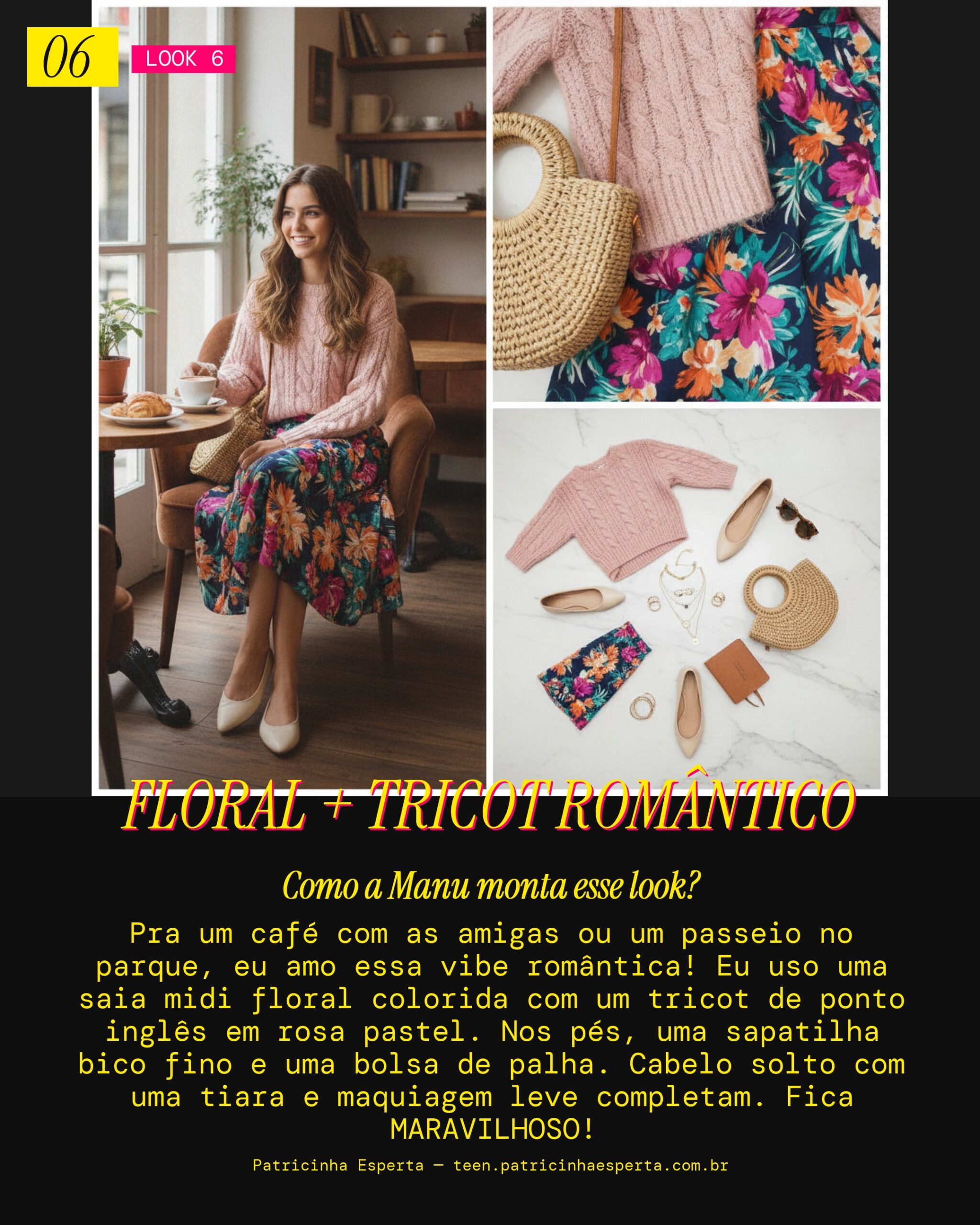 MANU RECOMENDA: Saia Midi Floral com Tricot Delicado para um Café