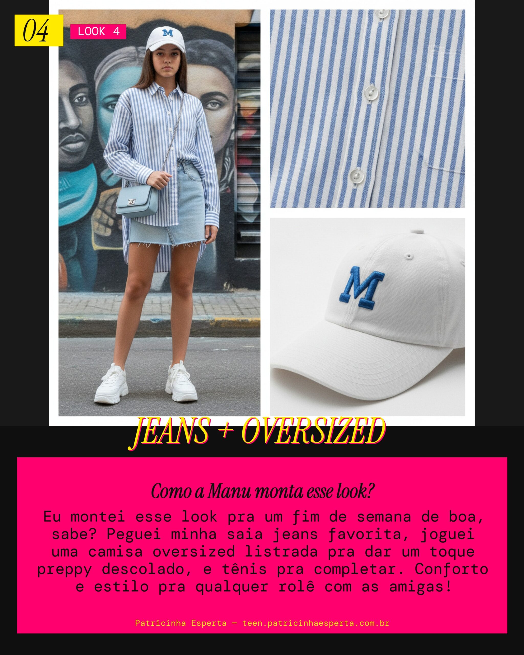 MANU RECOMENDA: Saia Jeans e Camisa Oversized pra um Passeio no Fim de Semana