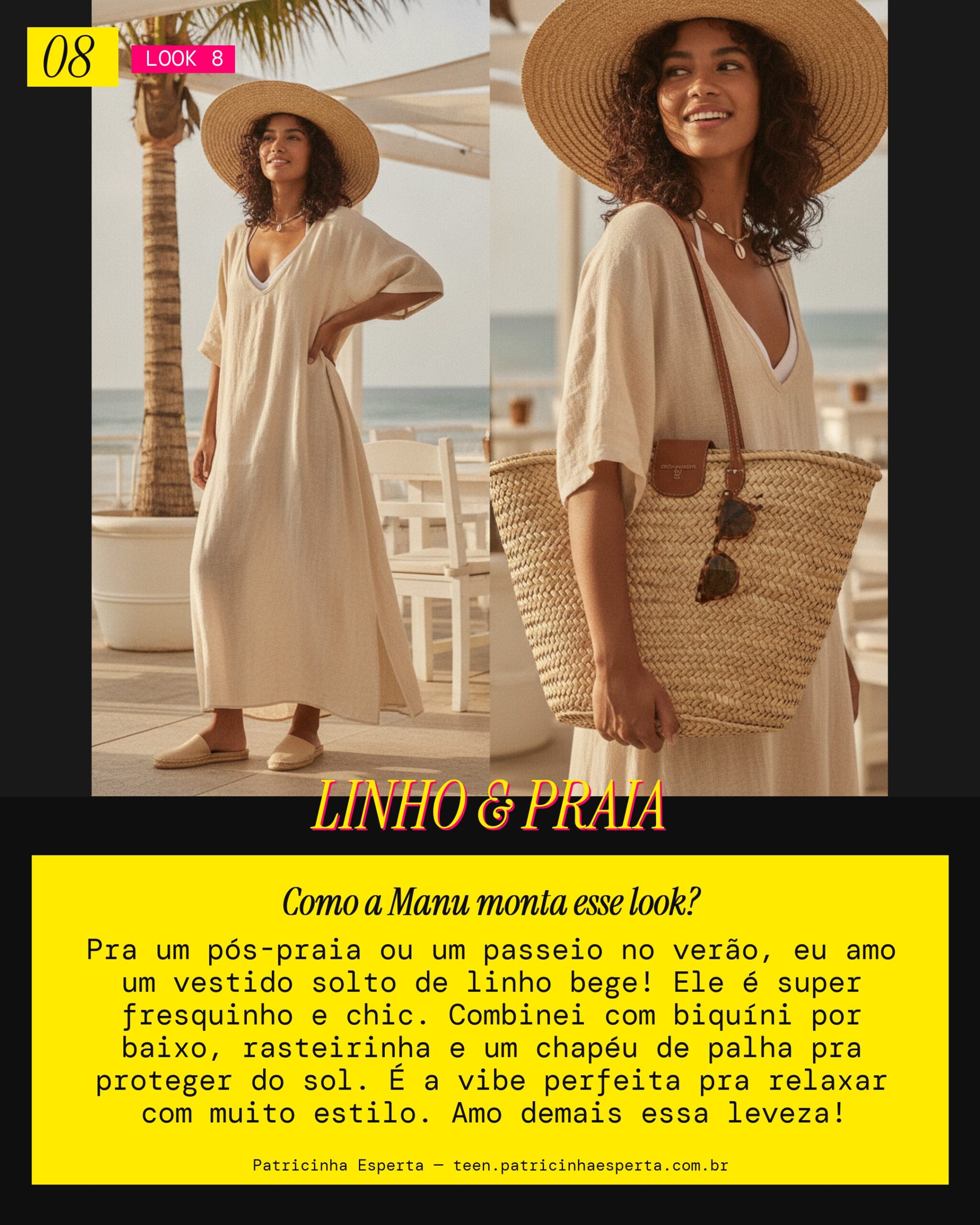 MANU RECOMENDA: Vestido Solto de Linho Bege Pós-Praia