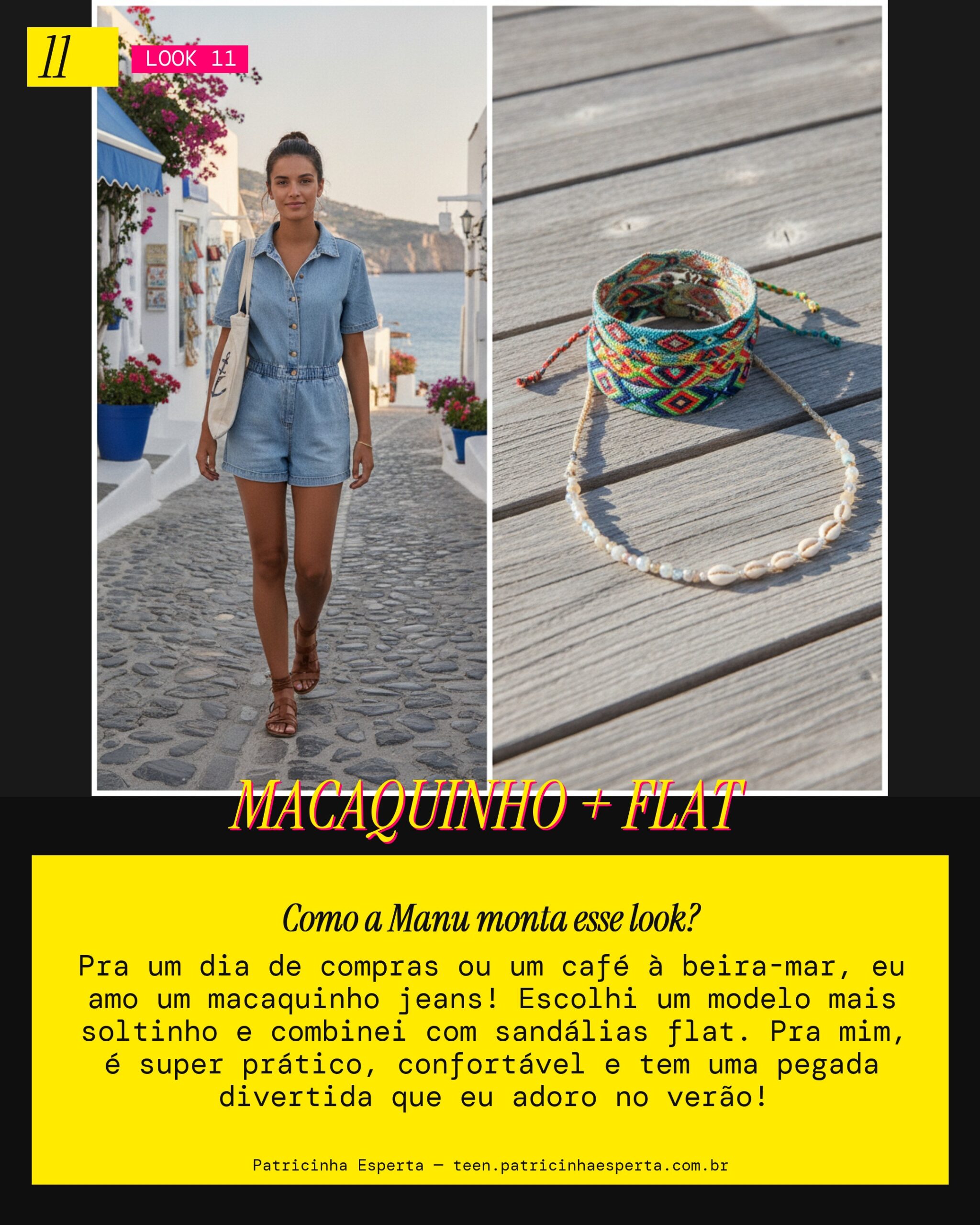 MANU RECOMENDA: Macaquinho Jeans e Sandália Flat Pra Compras à Beira-Mar