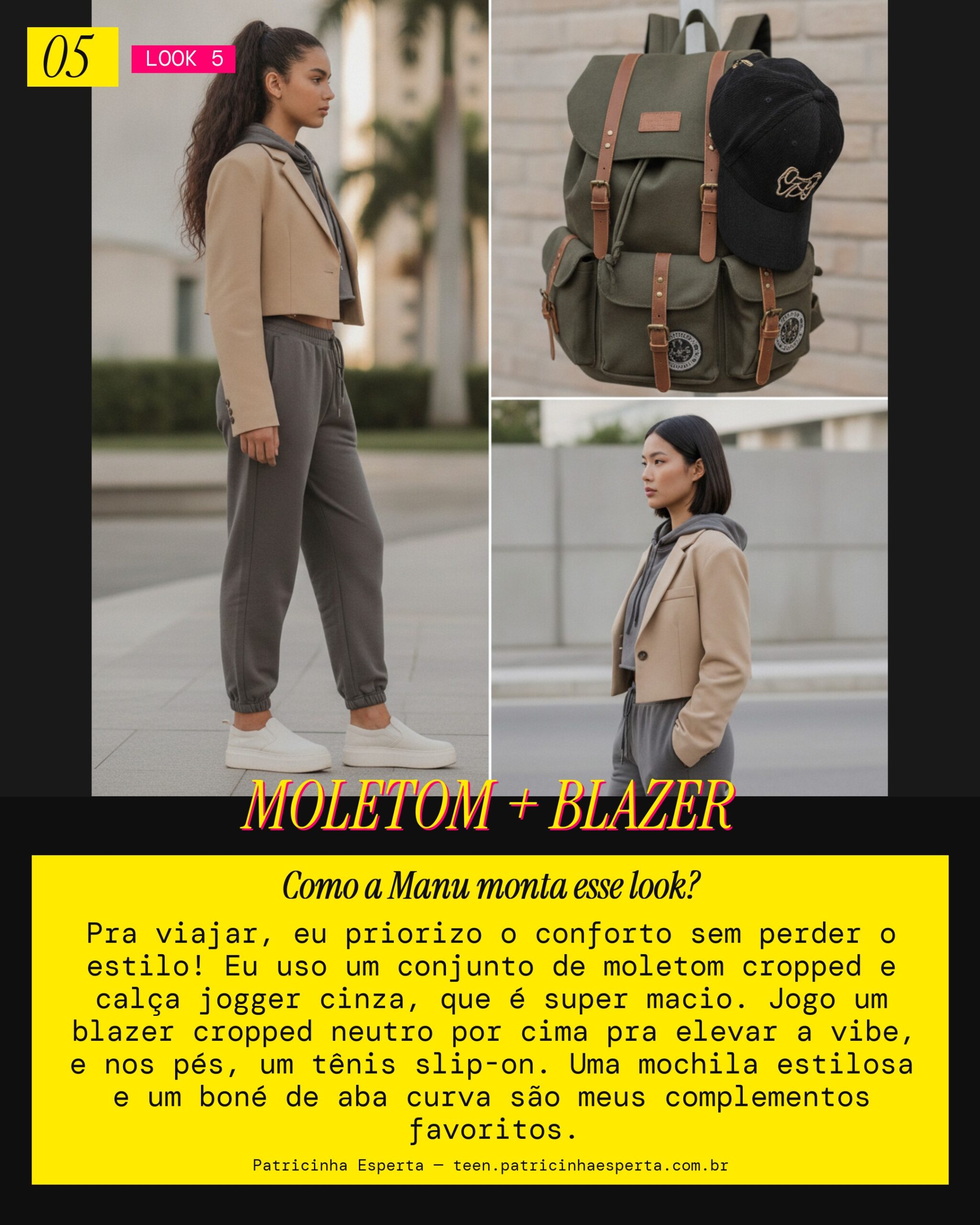 MANU RECOMENDA: Conjunto Moletom com Blazer Cropped pra Viagem