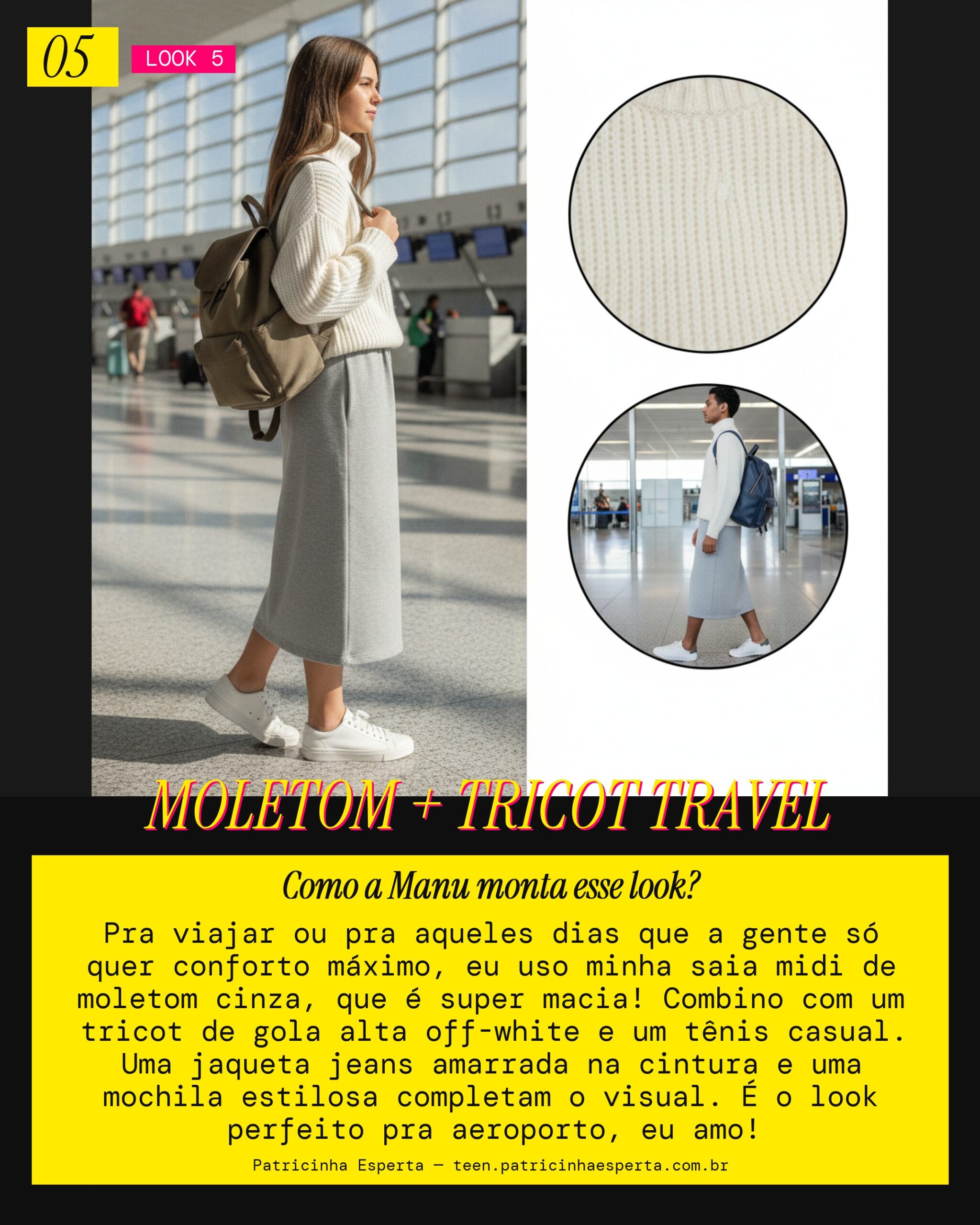 MANU RECOMENDA: Saia Midi de Moletom com Tricot Gola Alta para Viagem