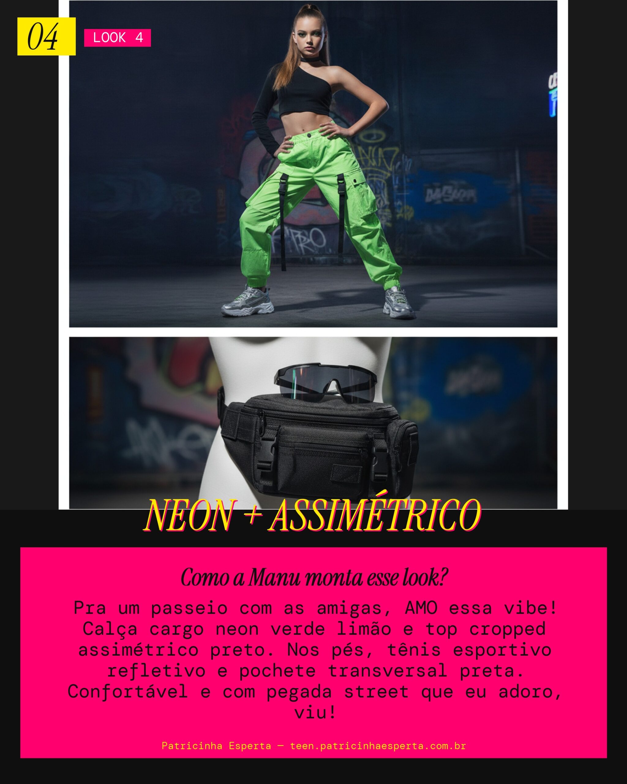 MANU RECOMENDA: Calça Cargo Neon e Top Assimétrico pra um Passeio