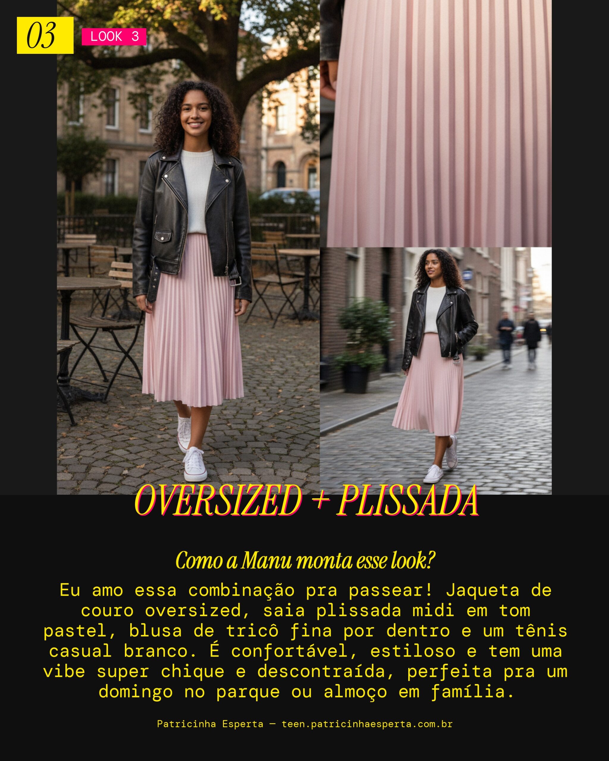 MANU RECOMENDA: Jaqueta Oversized com Saia Plissada Midi pra um Passeio