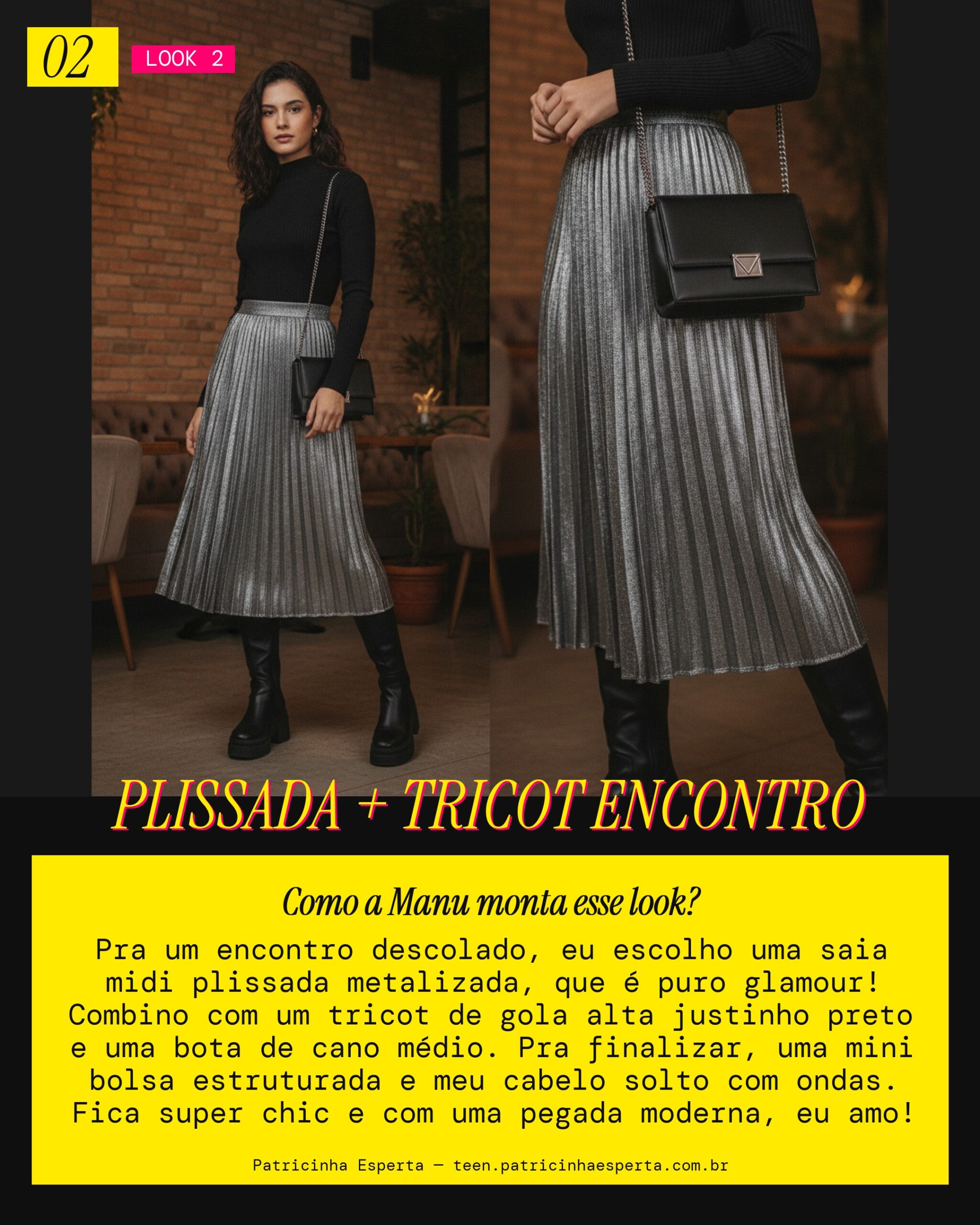 MANU RECOMENDA: Saia Midi Plissada com Tricot Justo pra um Encontro