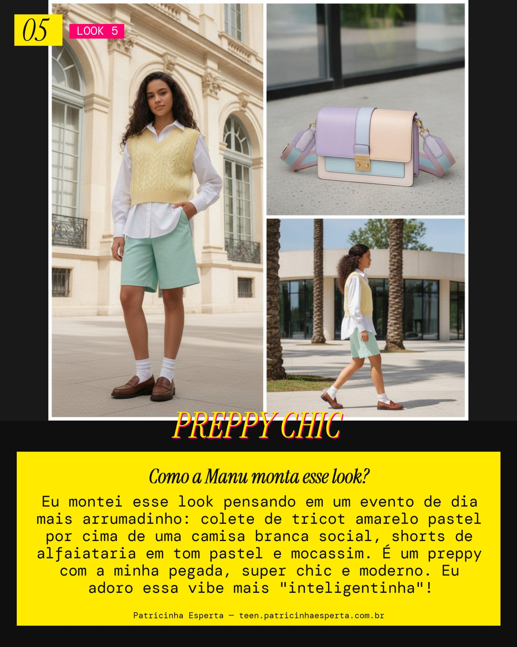 MANU RECOMENDA: Colete Tricot Amarelo com Camisa Pra um Evento de Dia
