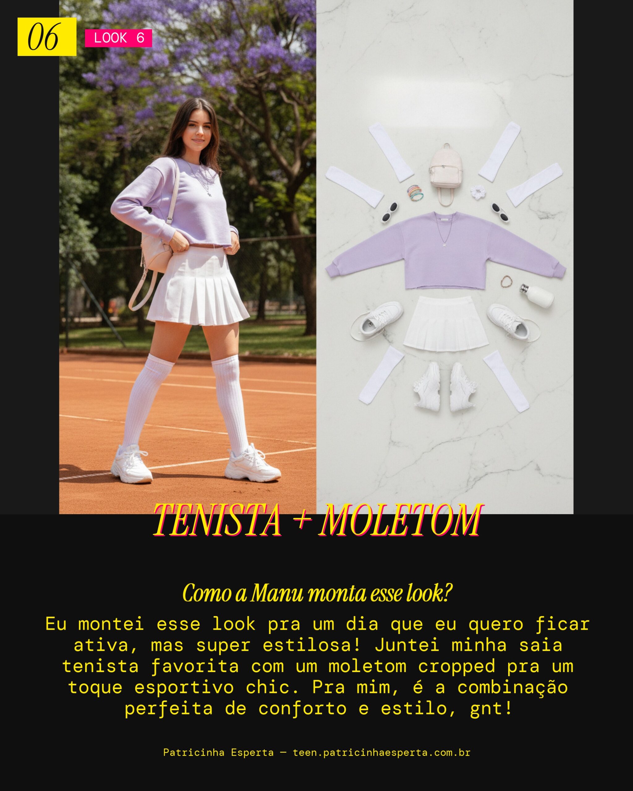 MANU RECOMENDA: Saia Tenista e Moletom Cropped pra um Dia Ativo