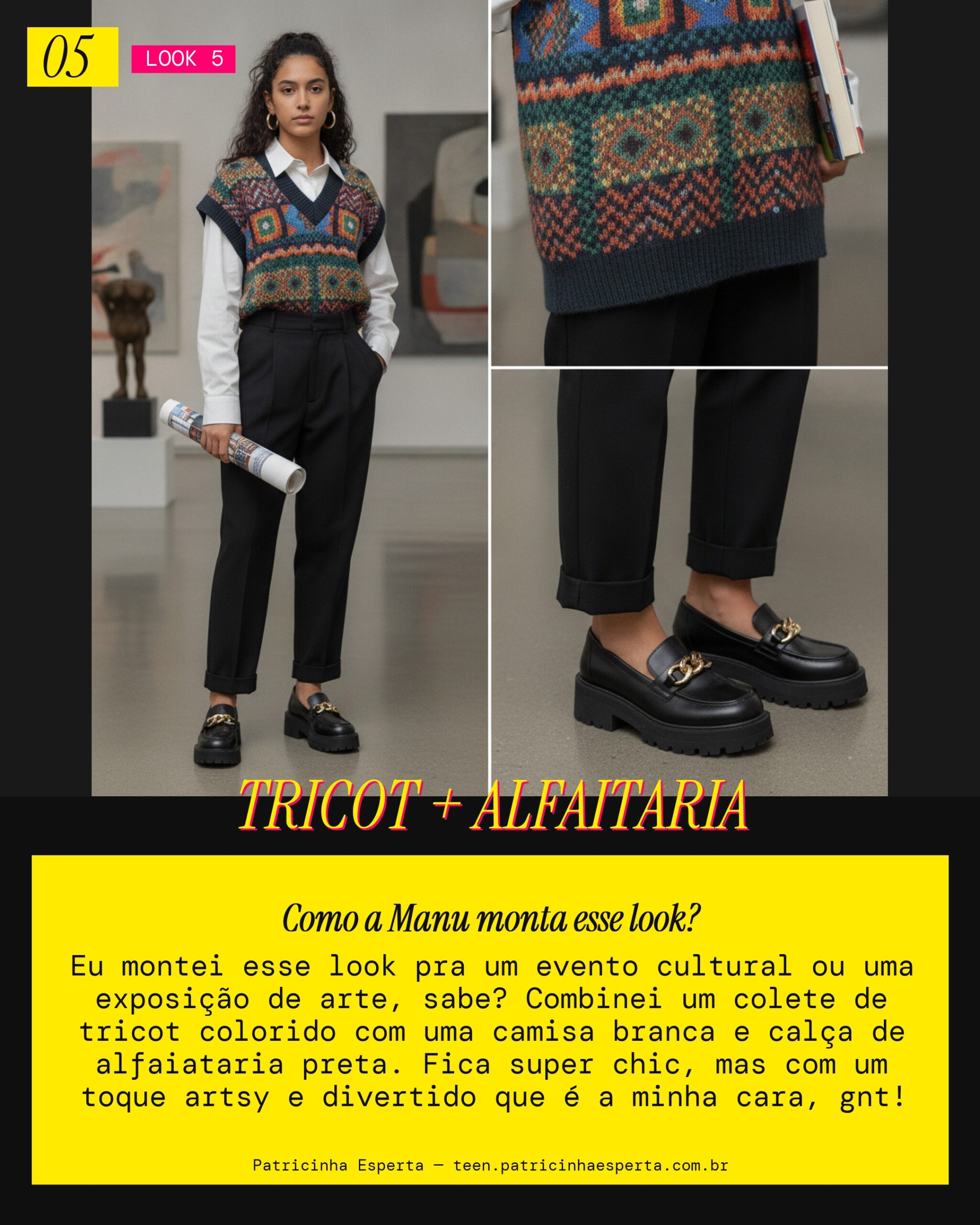MANU RECOMENDA: Colete de Tricot e Calça de Alfaiataria pra um Evento Cultural