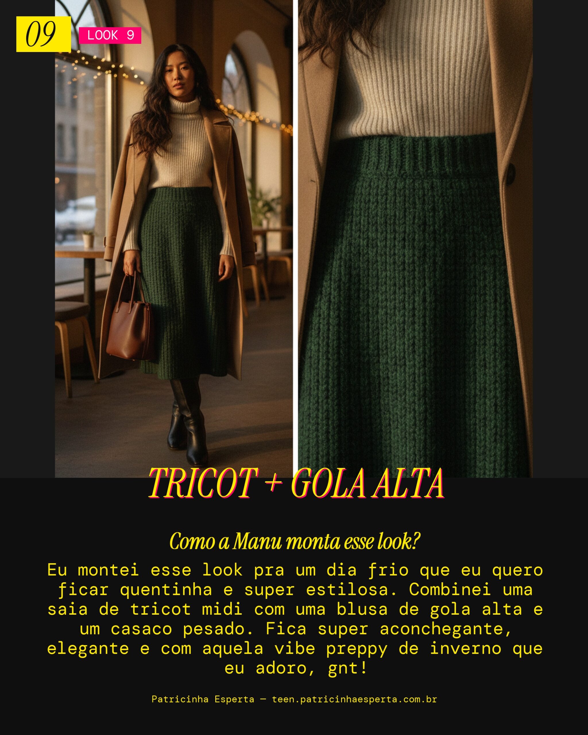 MANU RECOMENDA: Saia de Tricot e Blusa de Gola Alta pra um Dia Frio Elegante