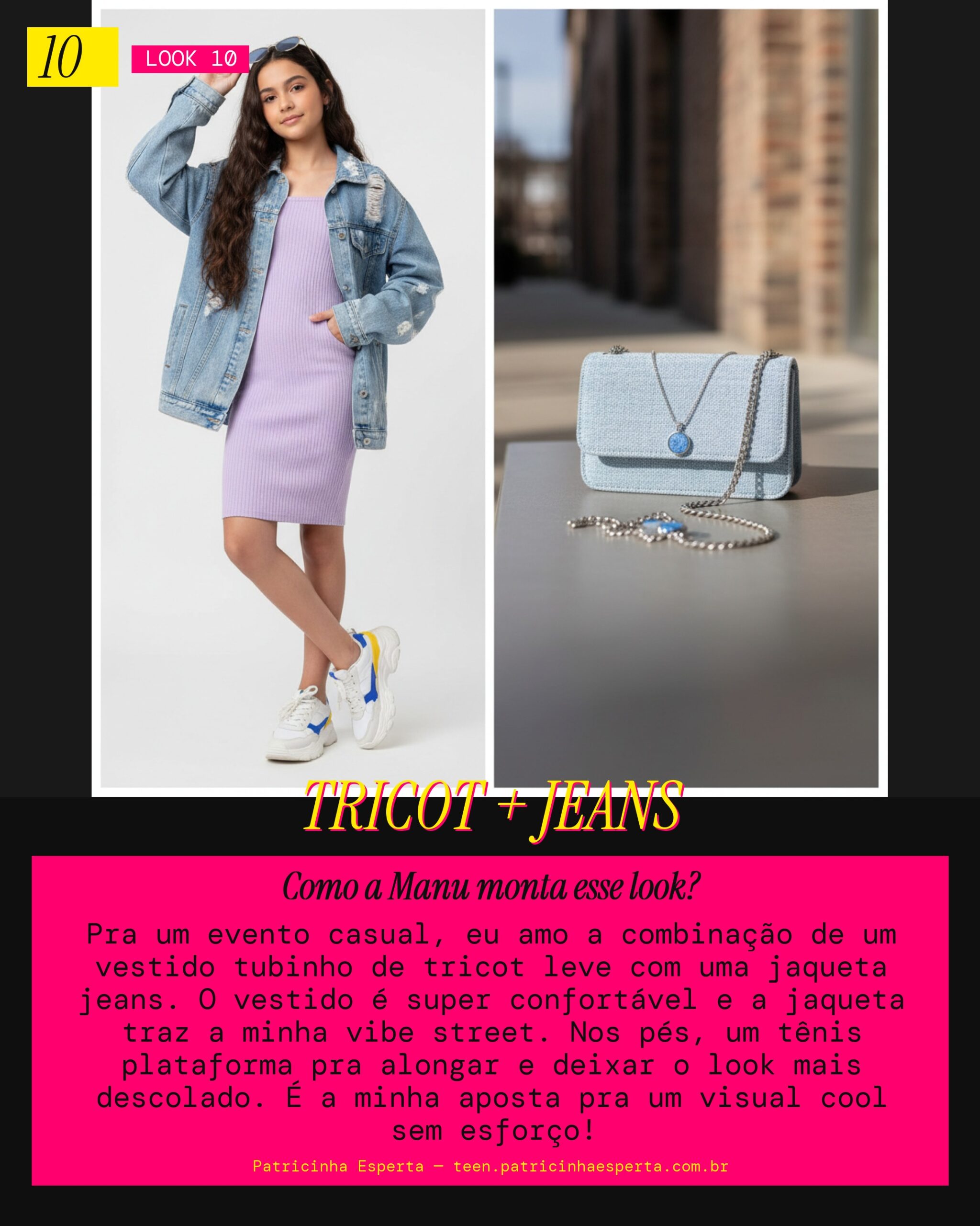 MANU RECOMENDA: Vestido Tubinho de Tricot Leve com Jaqueta Jeans para um Evento Casual