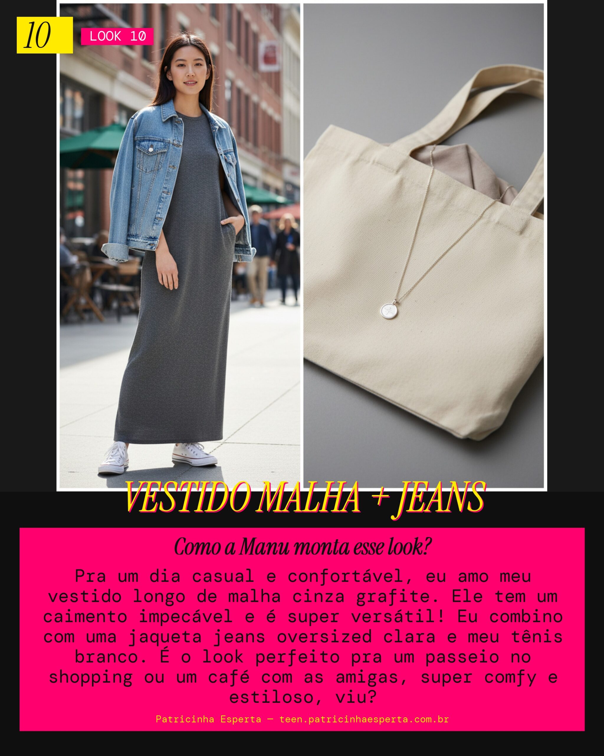 MANU RECOMENDA: Vestido Longo de Malha e Jaqueta Jeans pra um Dia Casual