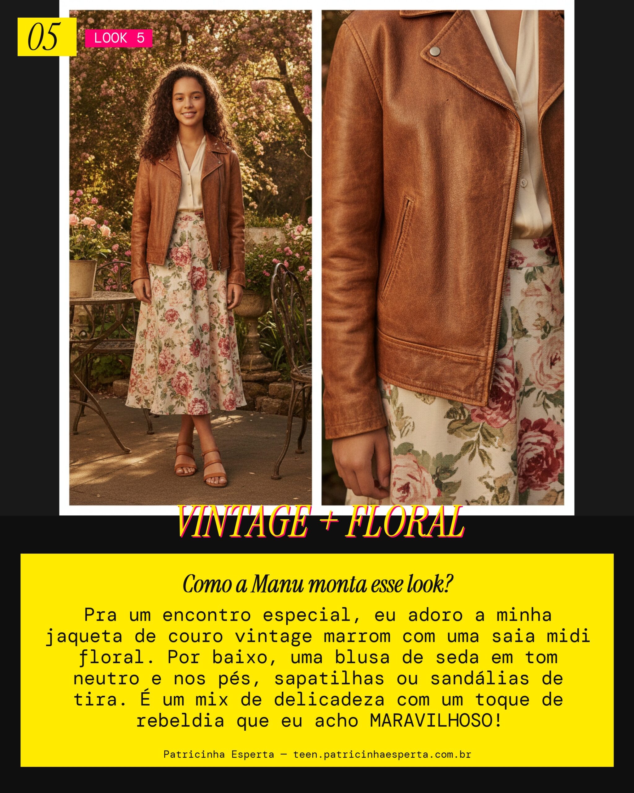 MANU RECOMENDA: Jaqueta Vintage com Saia Floral pra um Encontro