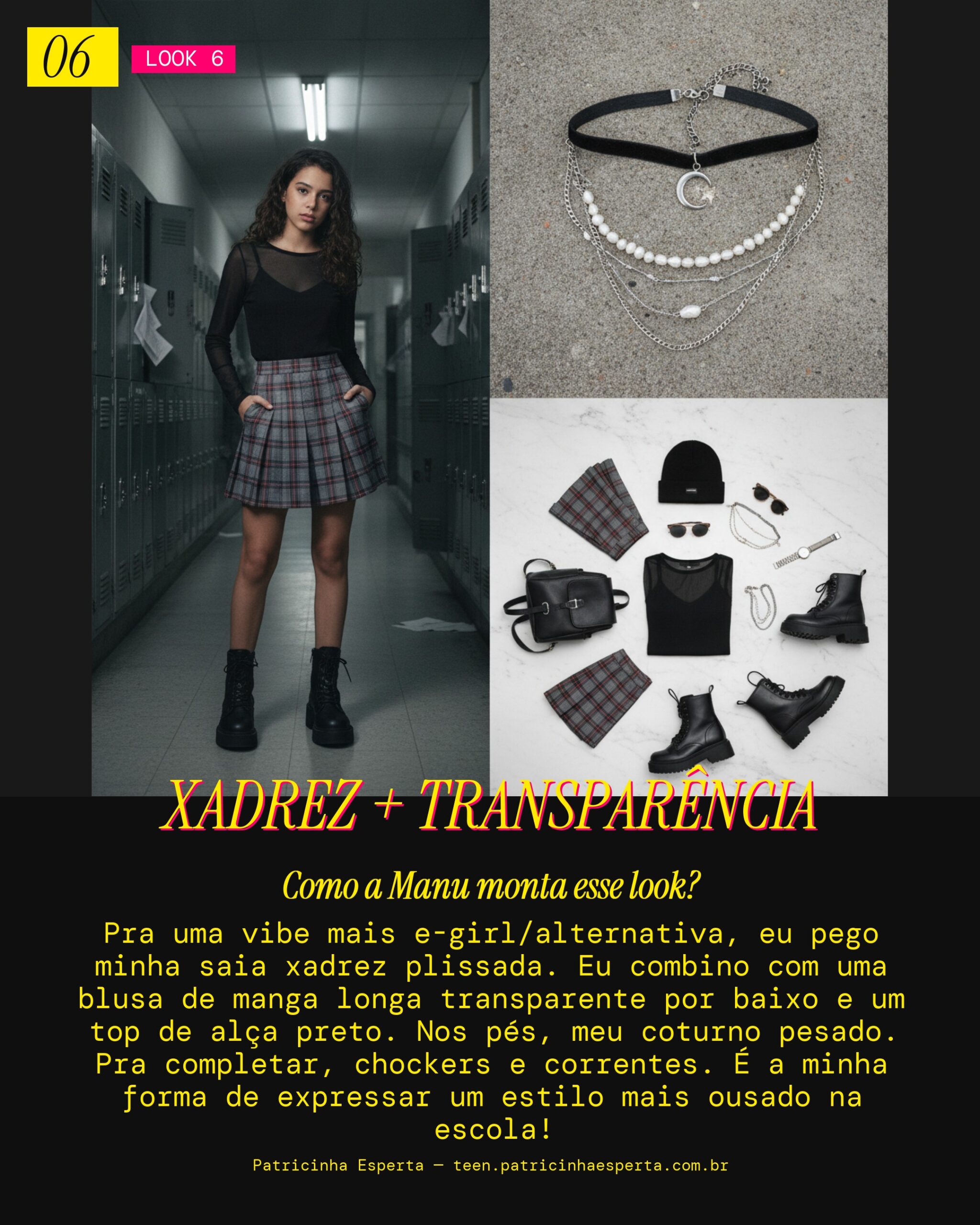 MANU RECOMENDA: Saia Xadrez + Blusa Manga Longa Transparente pra um Dia de Estilo E-girl