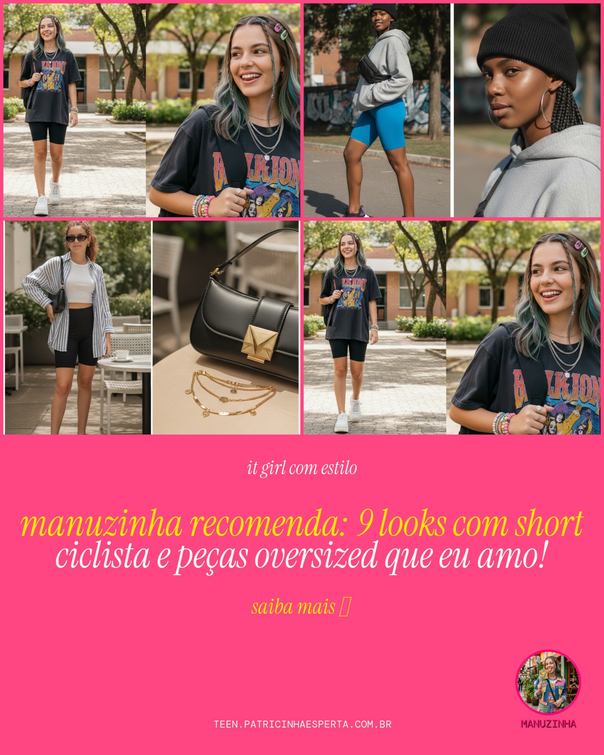 short ciclista com oversized