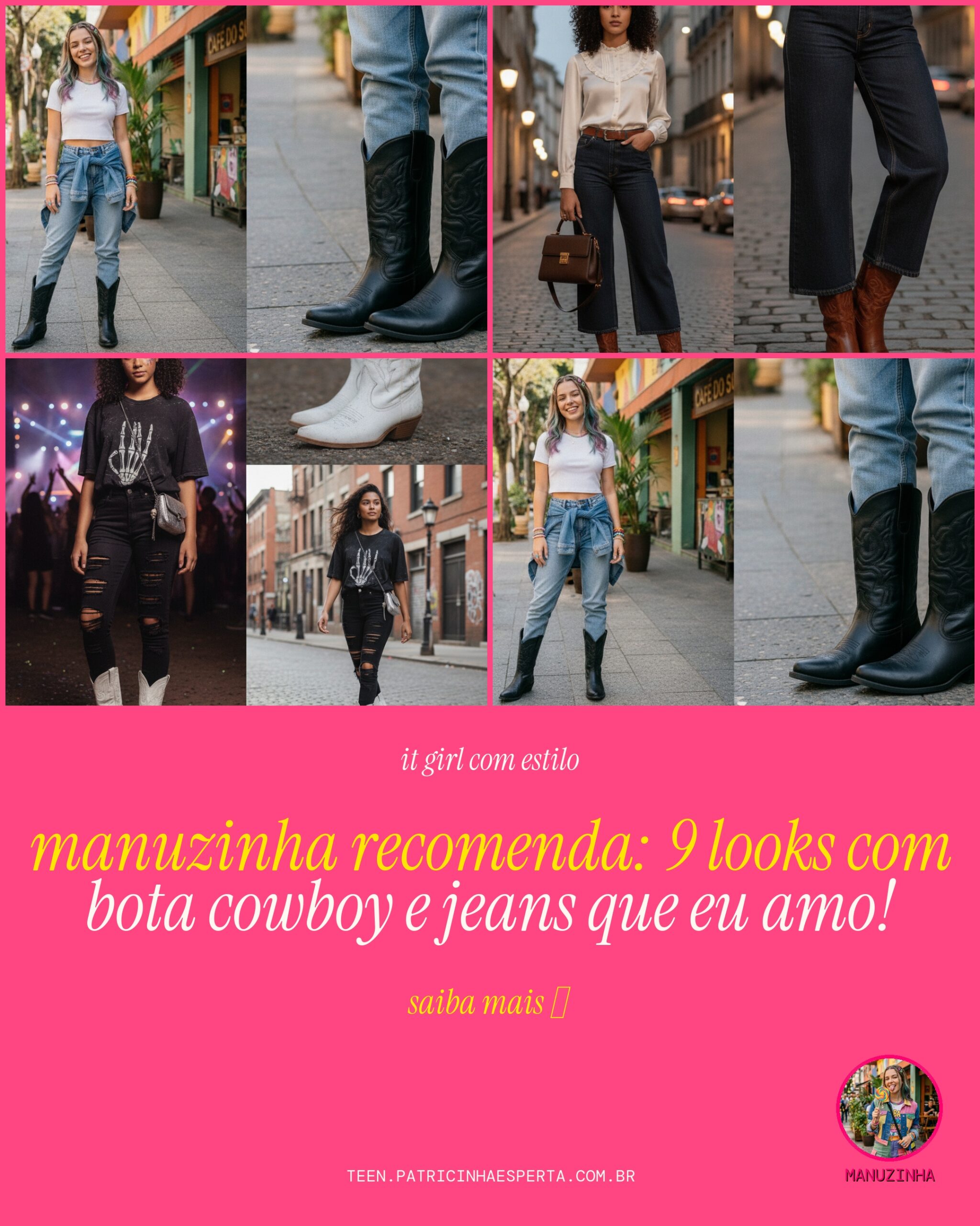 bota cowboy com jeans