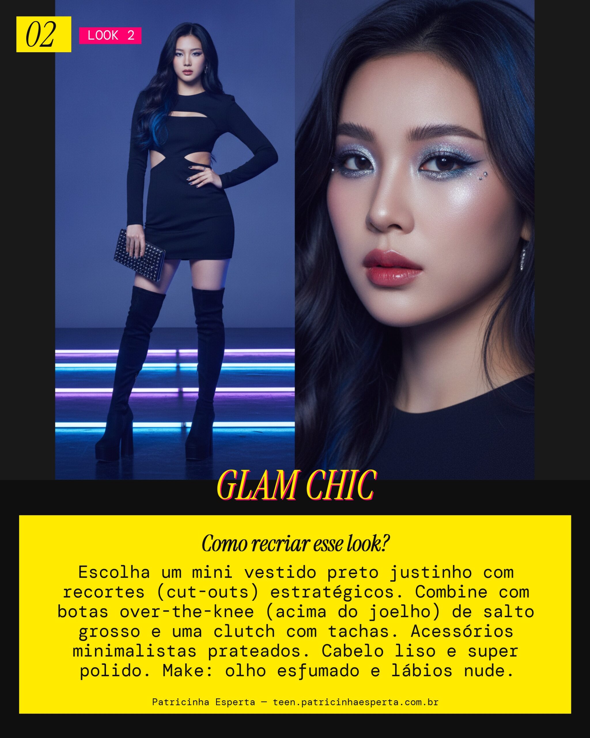 Look 2: Vestido Preto com Cut-outs e Botas Over-the-Knee