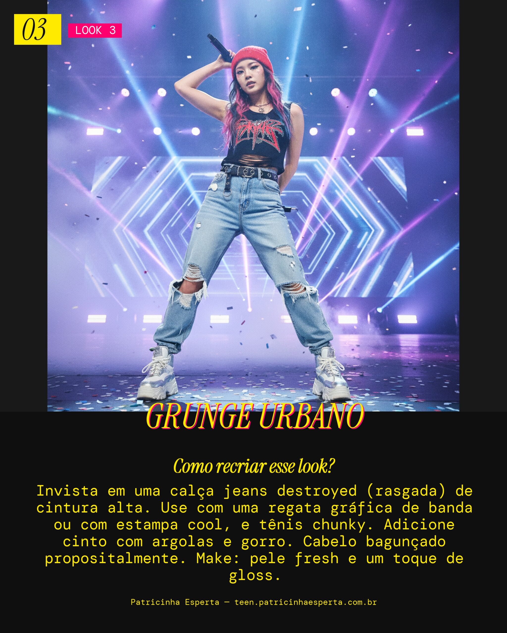 Look 3: Calça Jeans Rasgada e Regata Gráfica