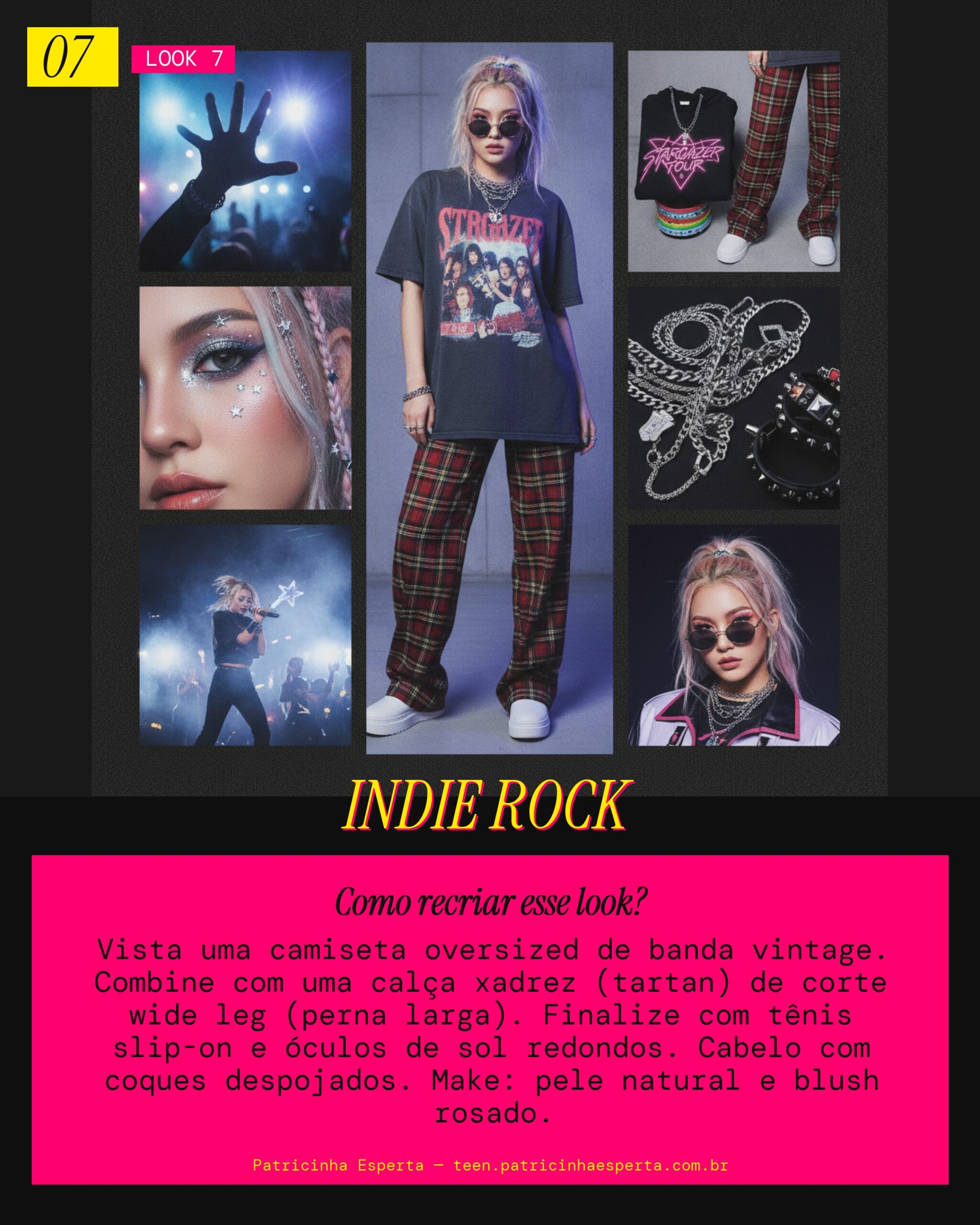 Look 7: Camiseta de Banda e Calça Xadrez Larga