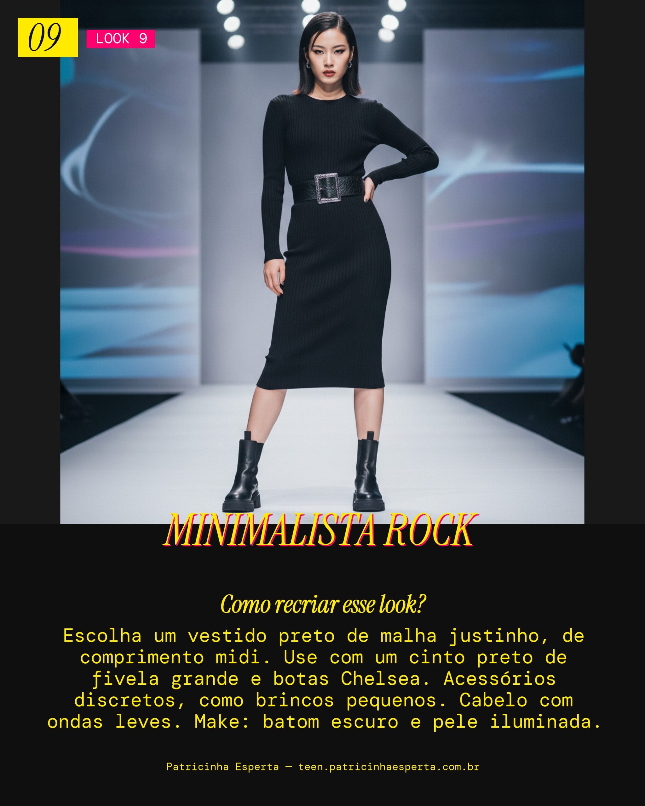 Look 9: Vestido de Malha Justo e Cinto com Fivela Grande