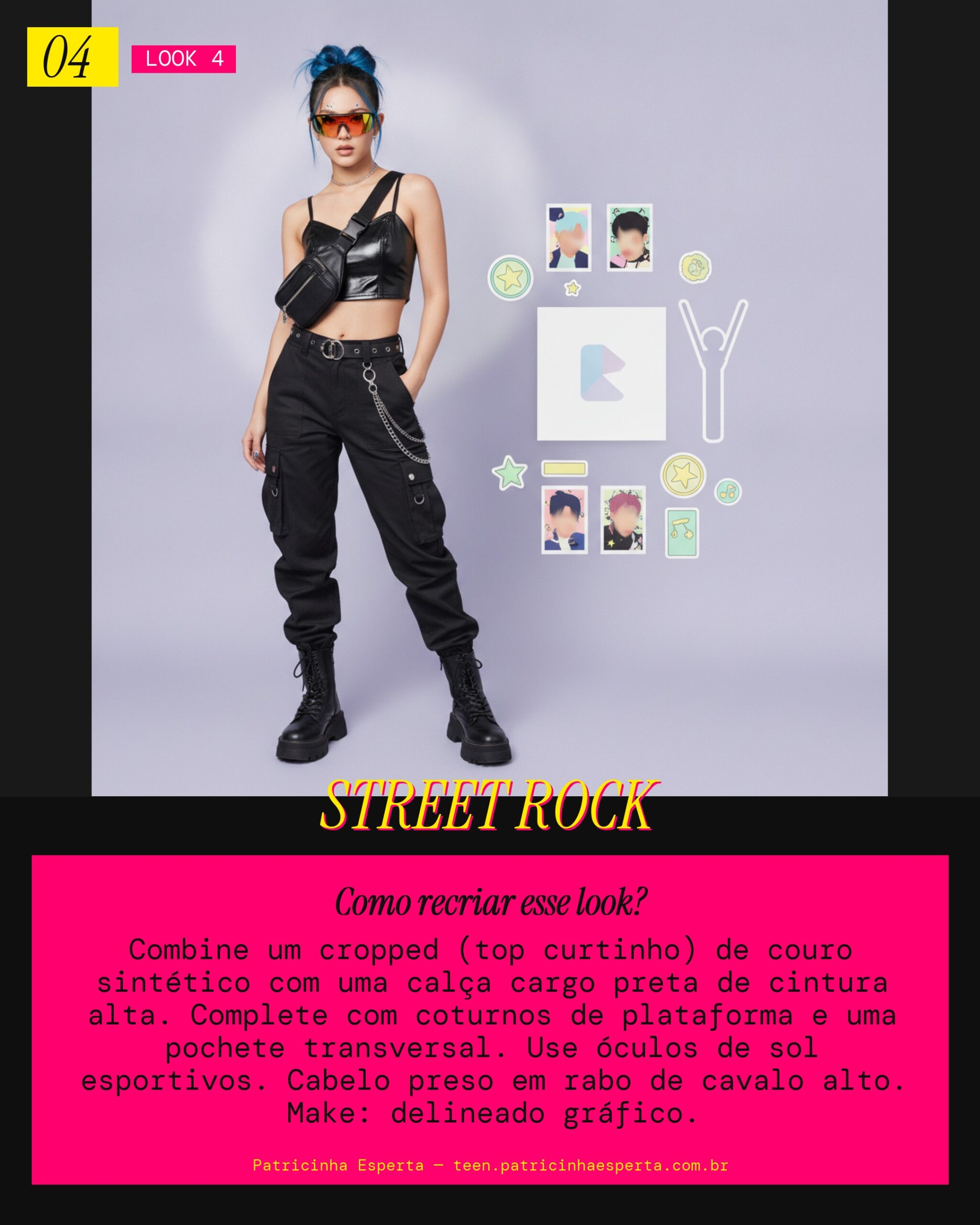 Look 4: Cropped de Couro e Cargo Pants