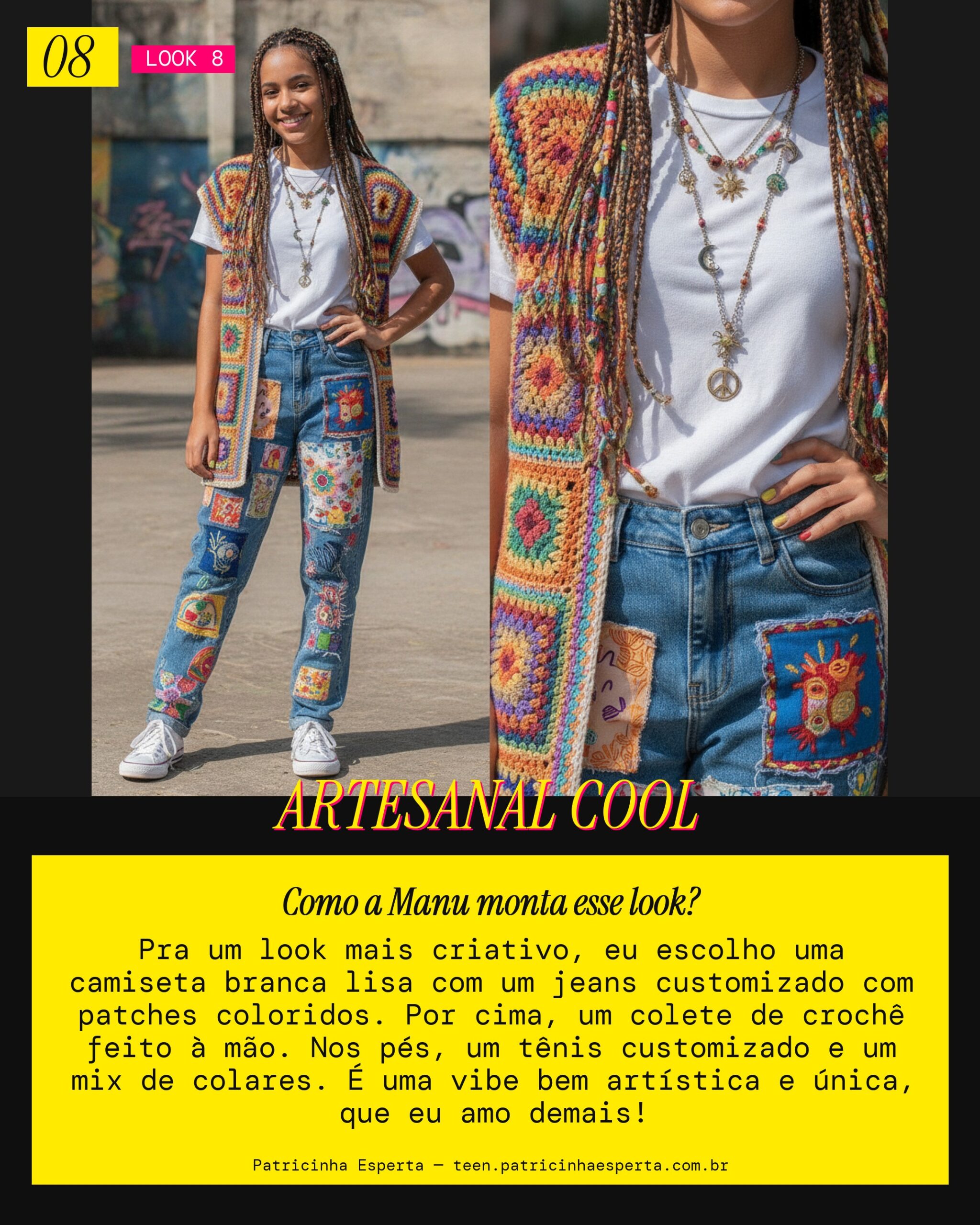MANU RECOMENDA: Camiseta Branca e Jeans com Patches pra Vibe Criativa