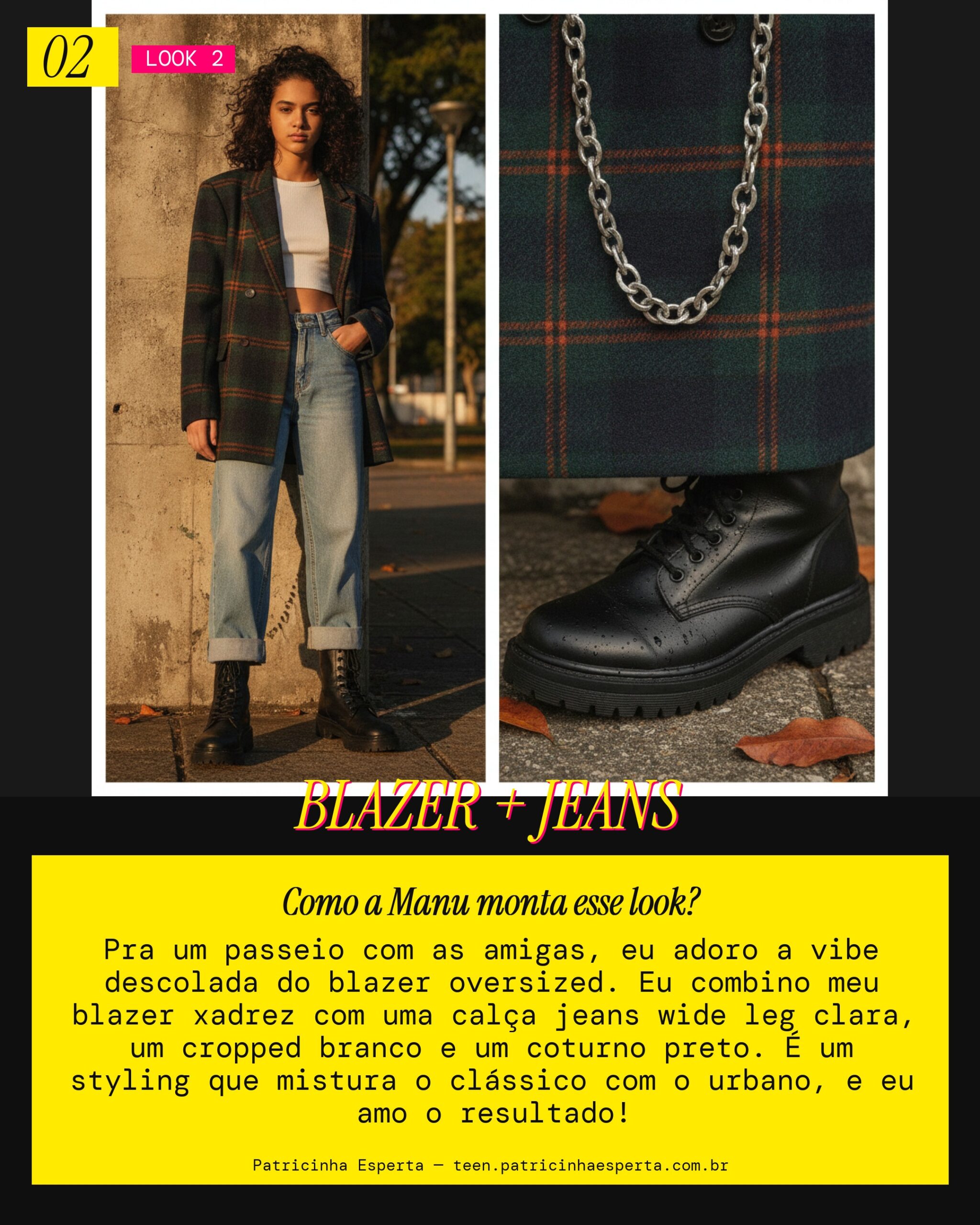 MANU RECOMENDA: Blazer Xadrez Oversized com Jeans Wide Leg pra Passeio