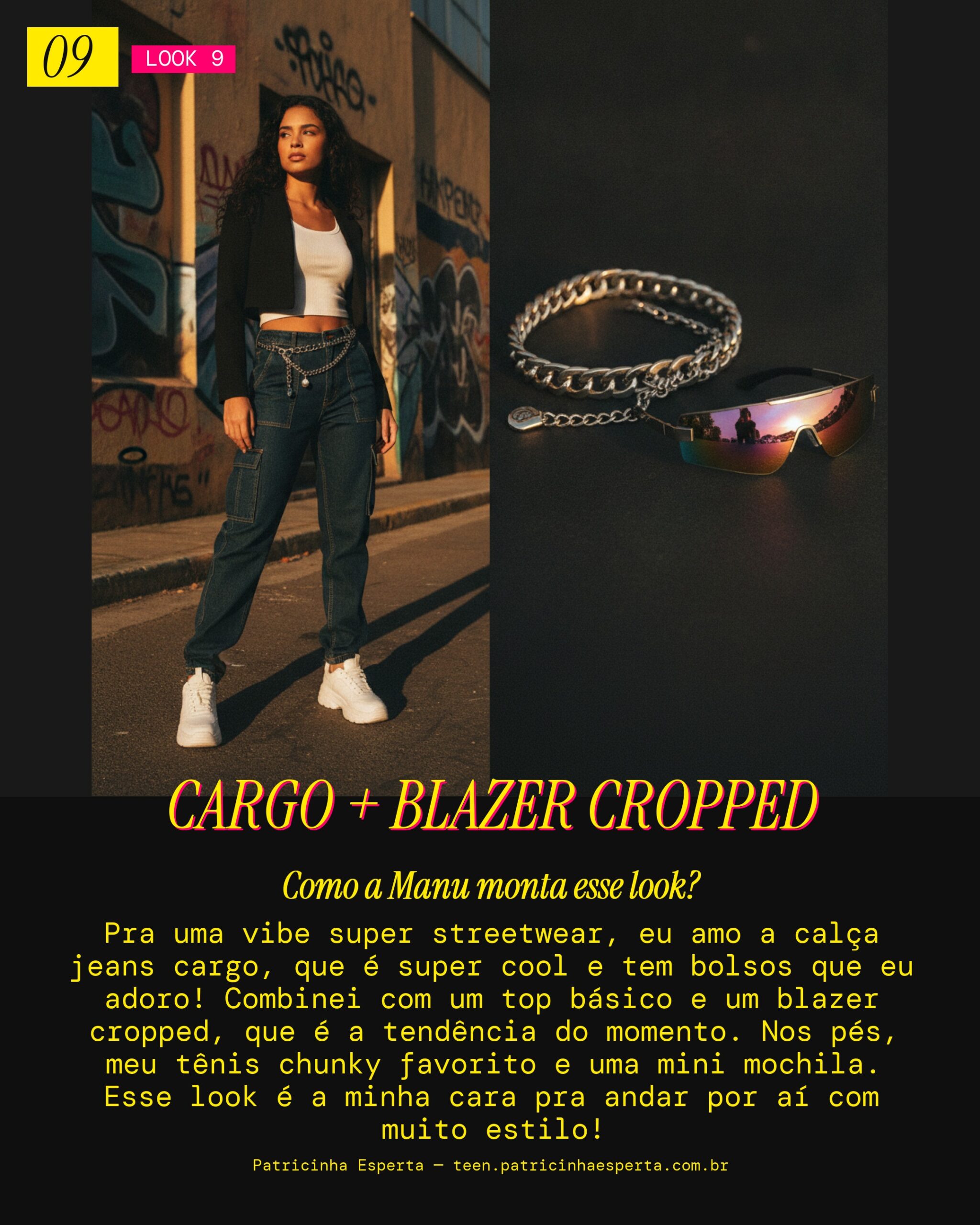 MANU RECOMENDA: Jeans Cargo com Blazer Cropped pra uma Vibe Streetwear