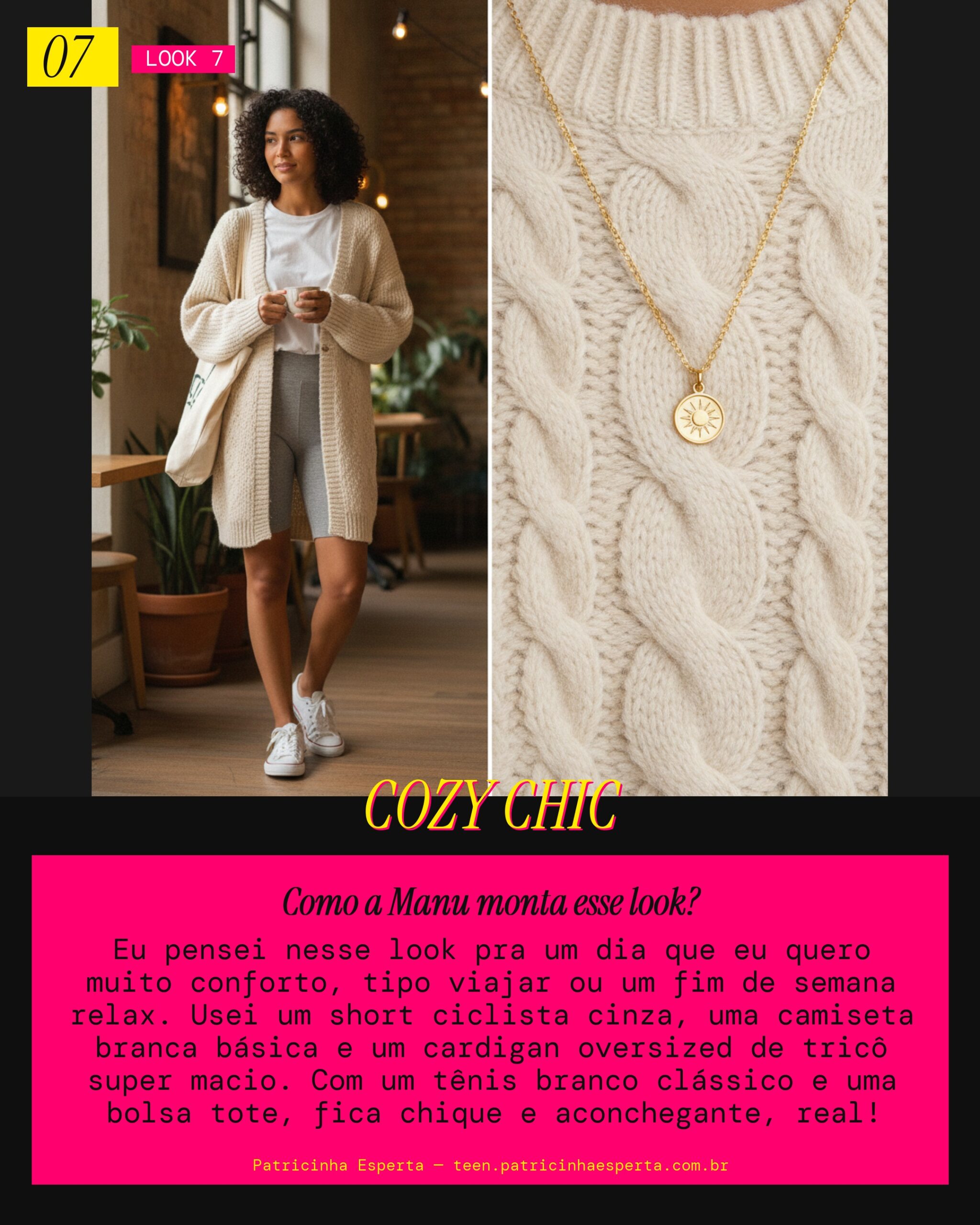 MANU RECOMENDA: Ciclista Cinza com Cardigan Oversized de Tricô pra Conforto
