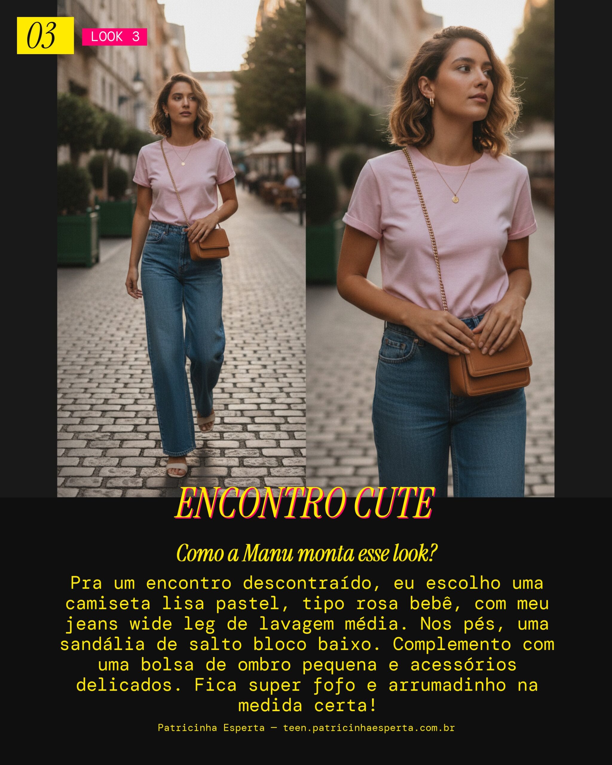 MANU RECOMENDA: Camiseta Colorida e Jeans Wide Leg pra um Encontro Fofo