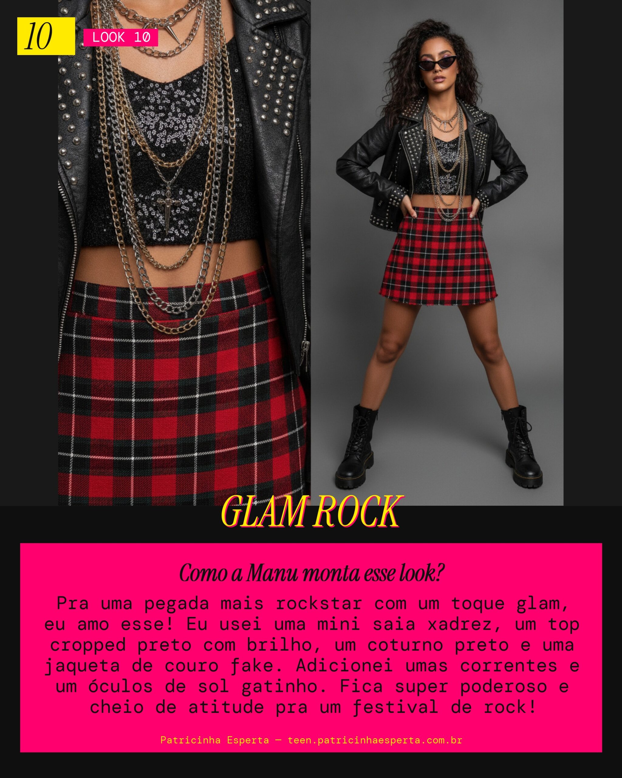 MANU RECOMENDA: Festival Glam Rock com Saia Xadrez e Coturno