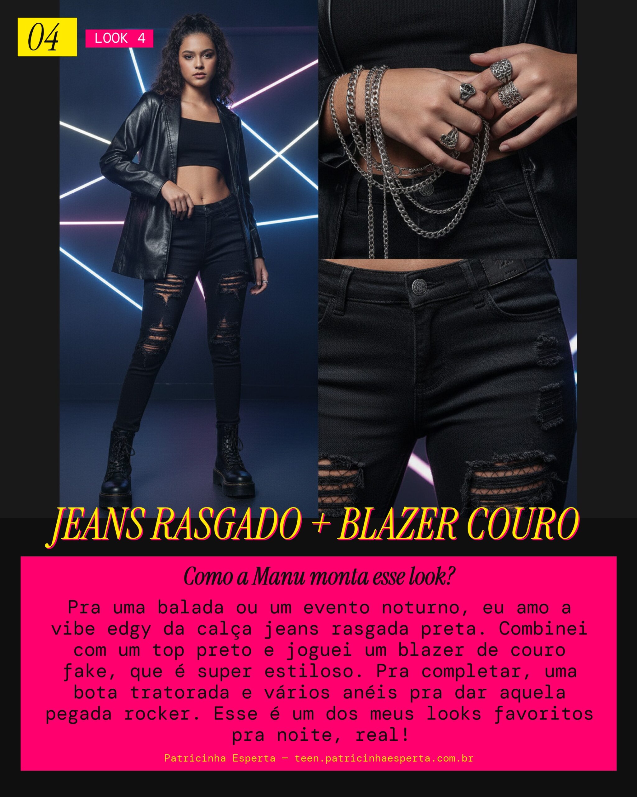 MANU RECOMENDA: Jeans Rasgado com Blazer de Couro pra uma Balada