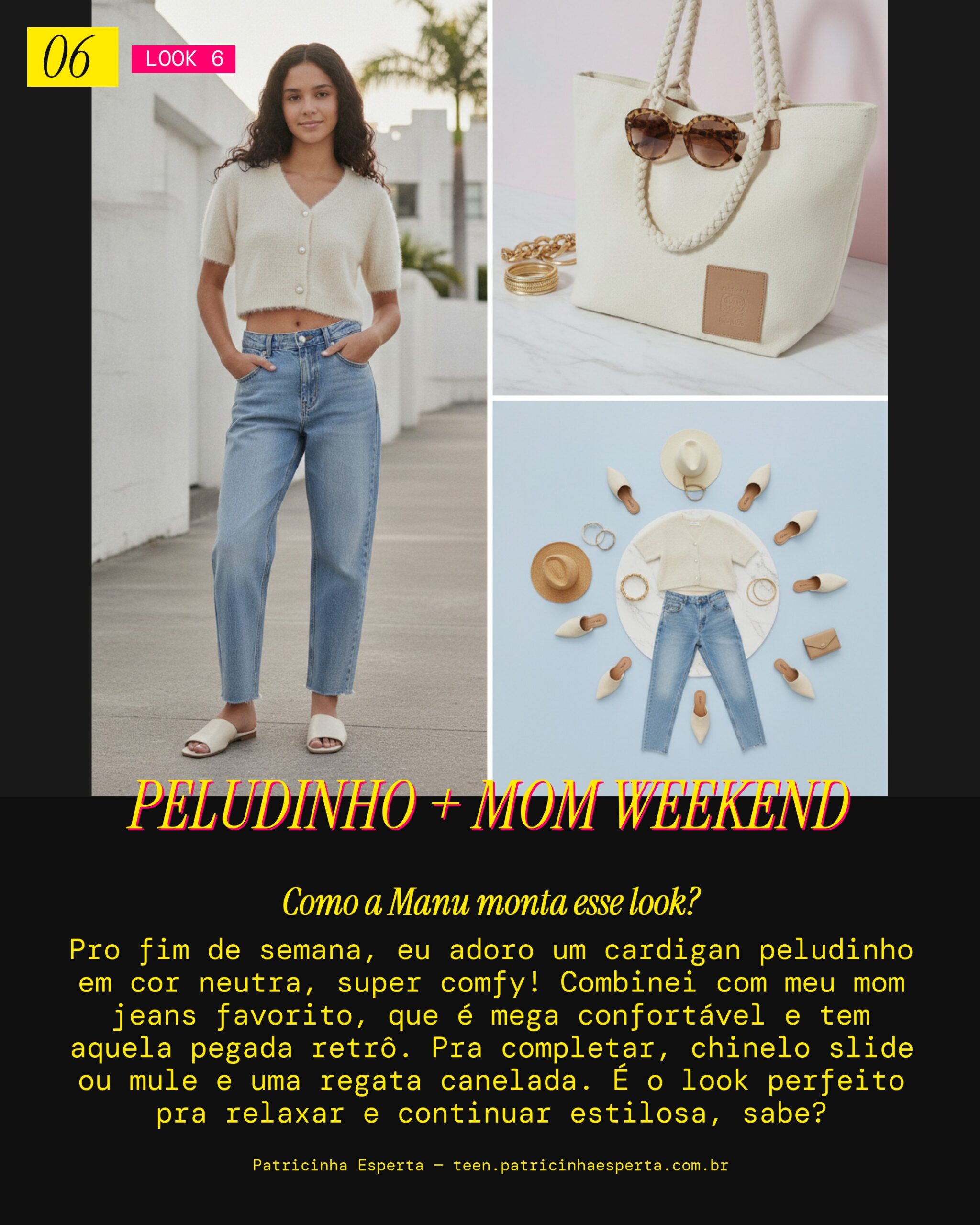 MANU RECOMENDA: Cardigan Peludinho com Mom Jeans Pro Fim de Semana