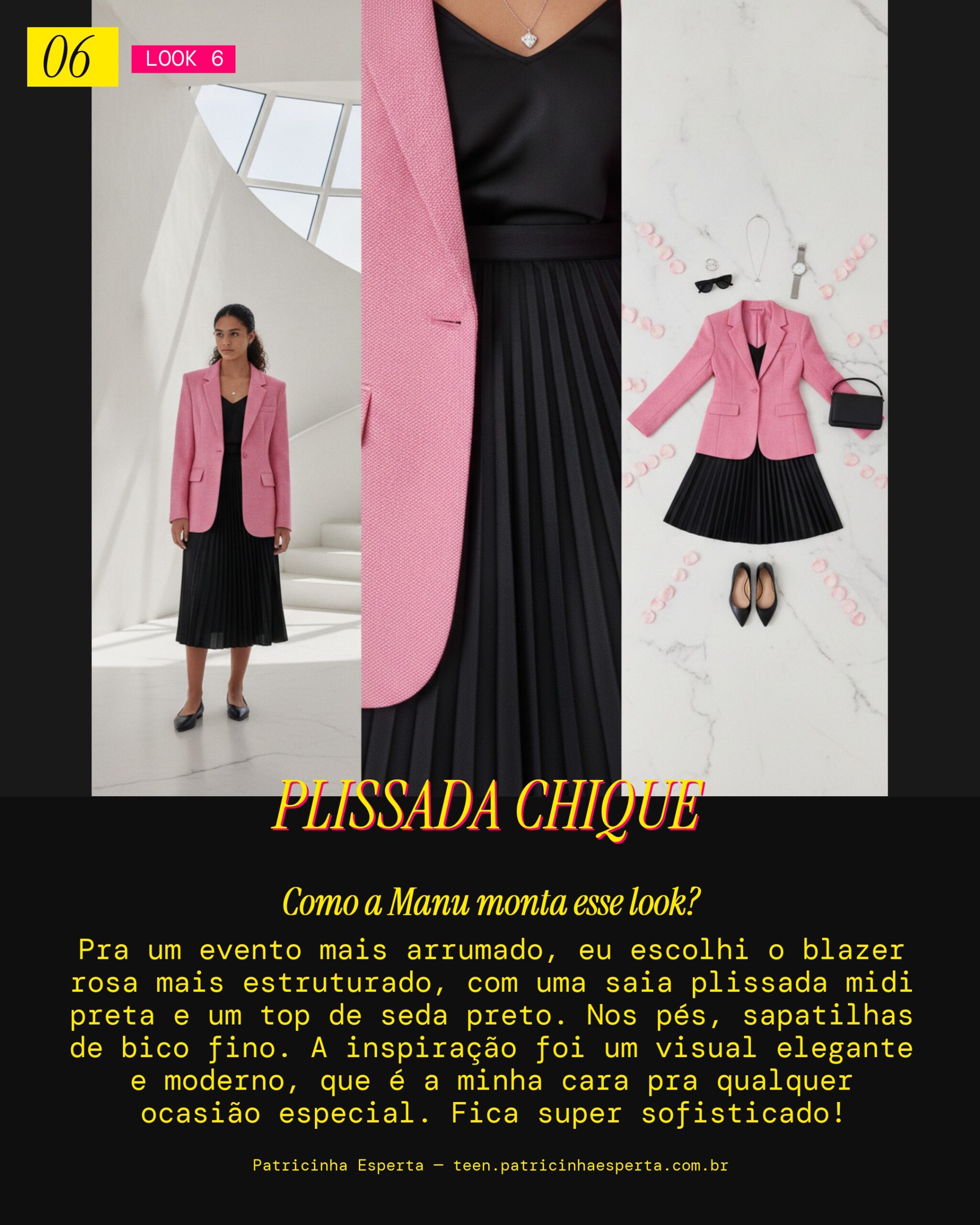 MANU RECOMENDA: Blazer Rosa com Saia Plissada Chique
