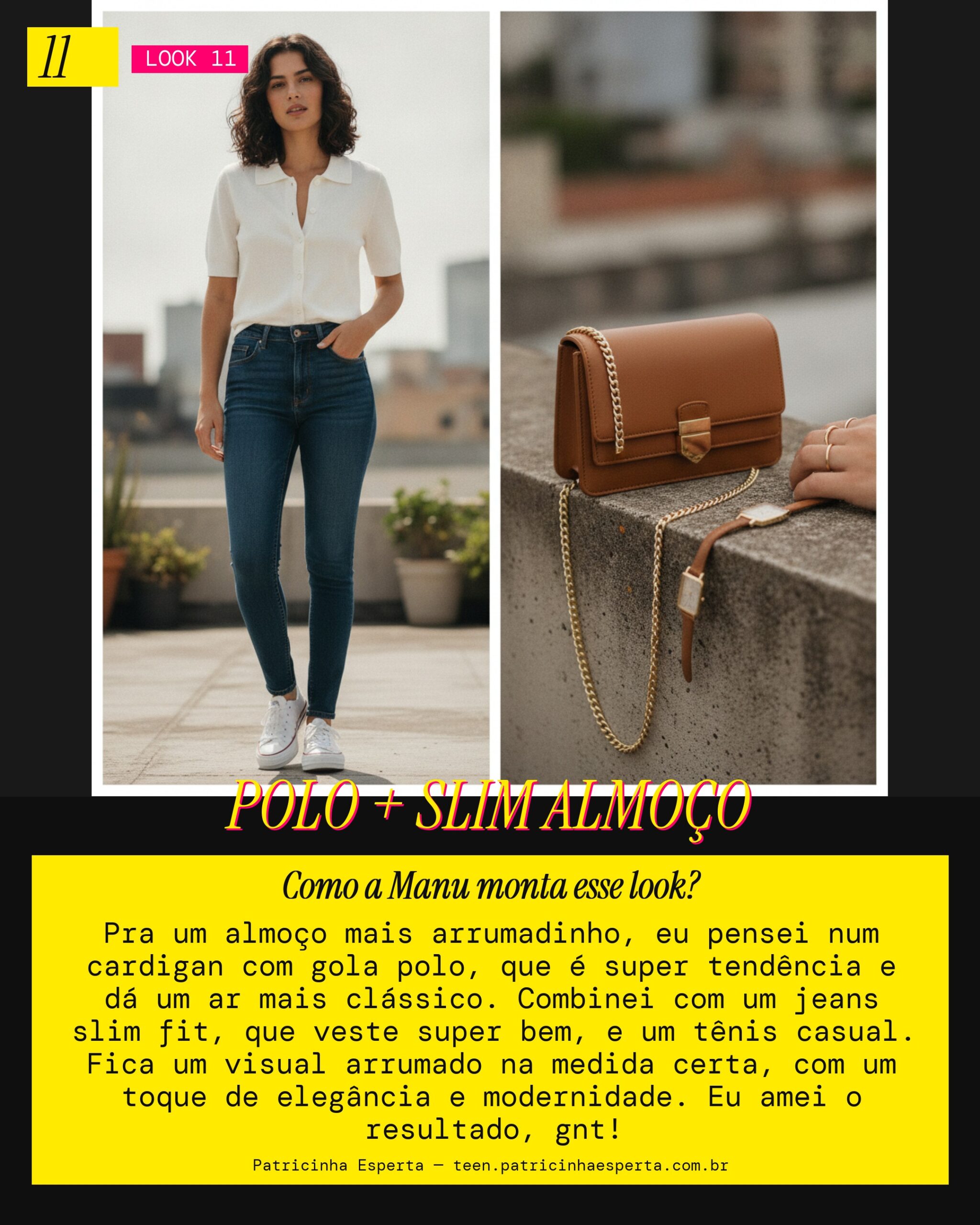 MANU RECOMENDA: Cardigan com Gola Polo e Jeans Slim Pra um Almoço