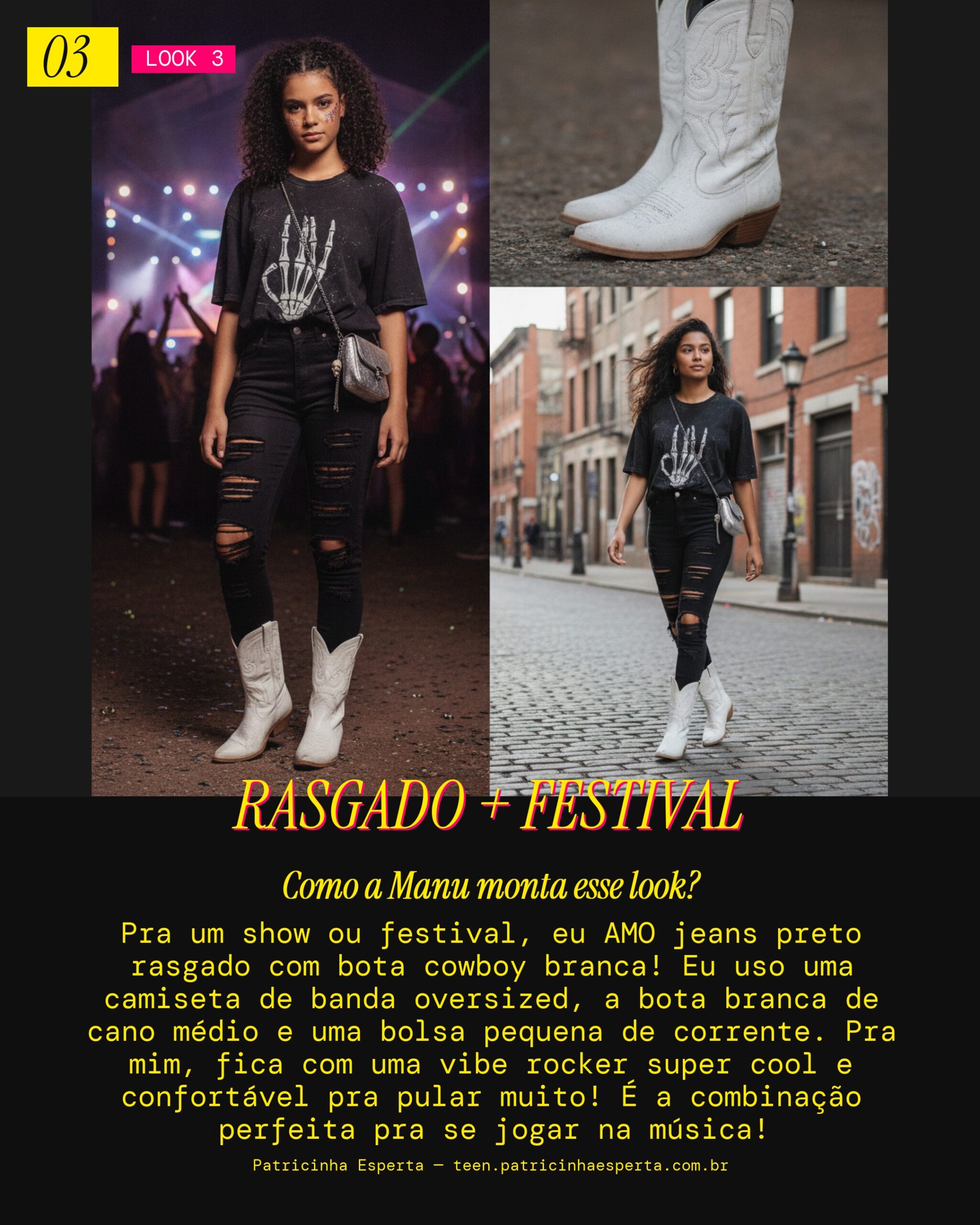 MANU RECOMENDA: Bota Cowboy com Jeans Preto Rasgado pra Show/Festival
