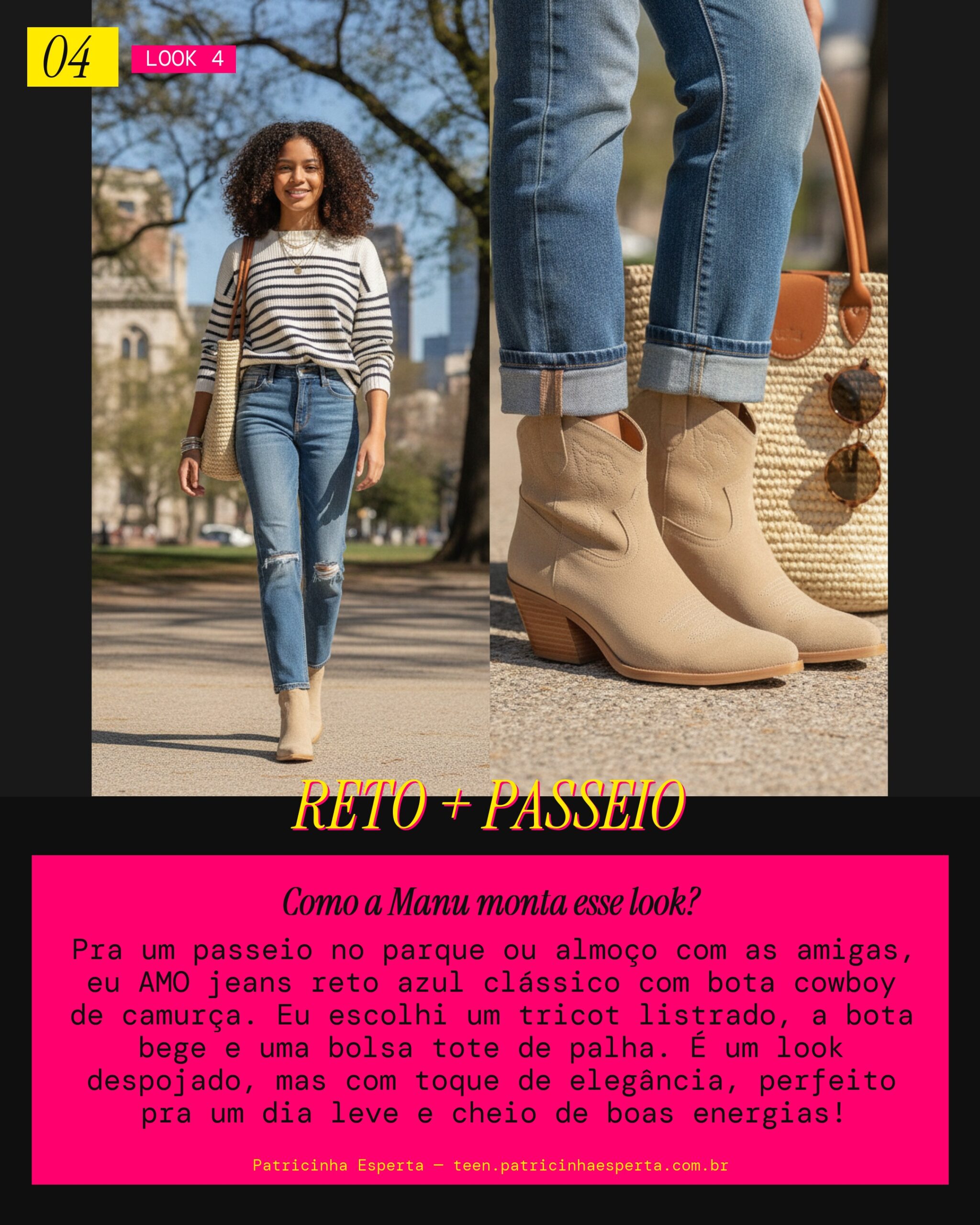 MANU RECOMENDA: Bota Cowboy com Jeans Reto Azul Clássico pra um Passeio