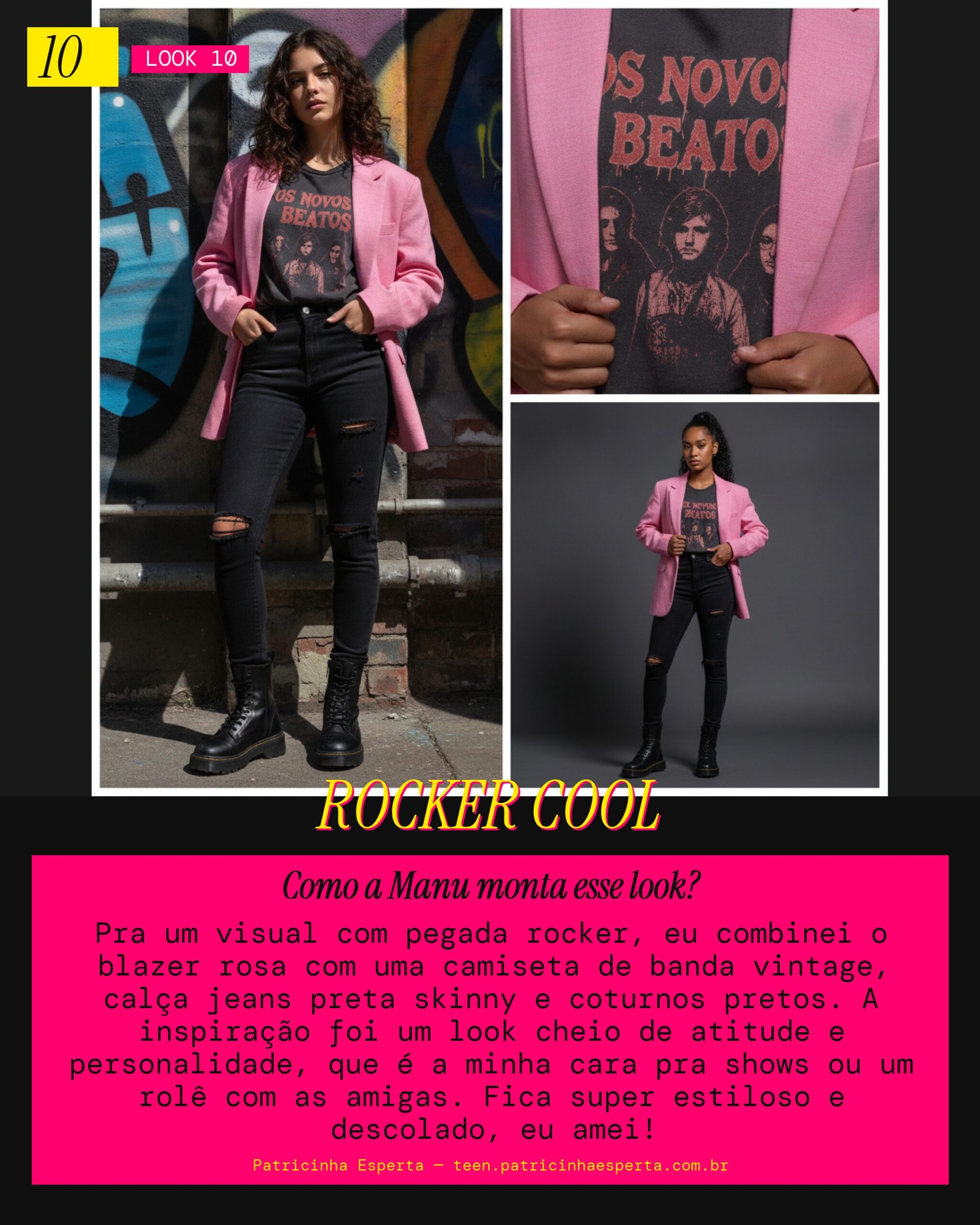 MANU RECOMENDA: Blazer Rosa com Camiseta de Banda e Coturno
