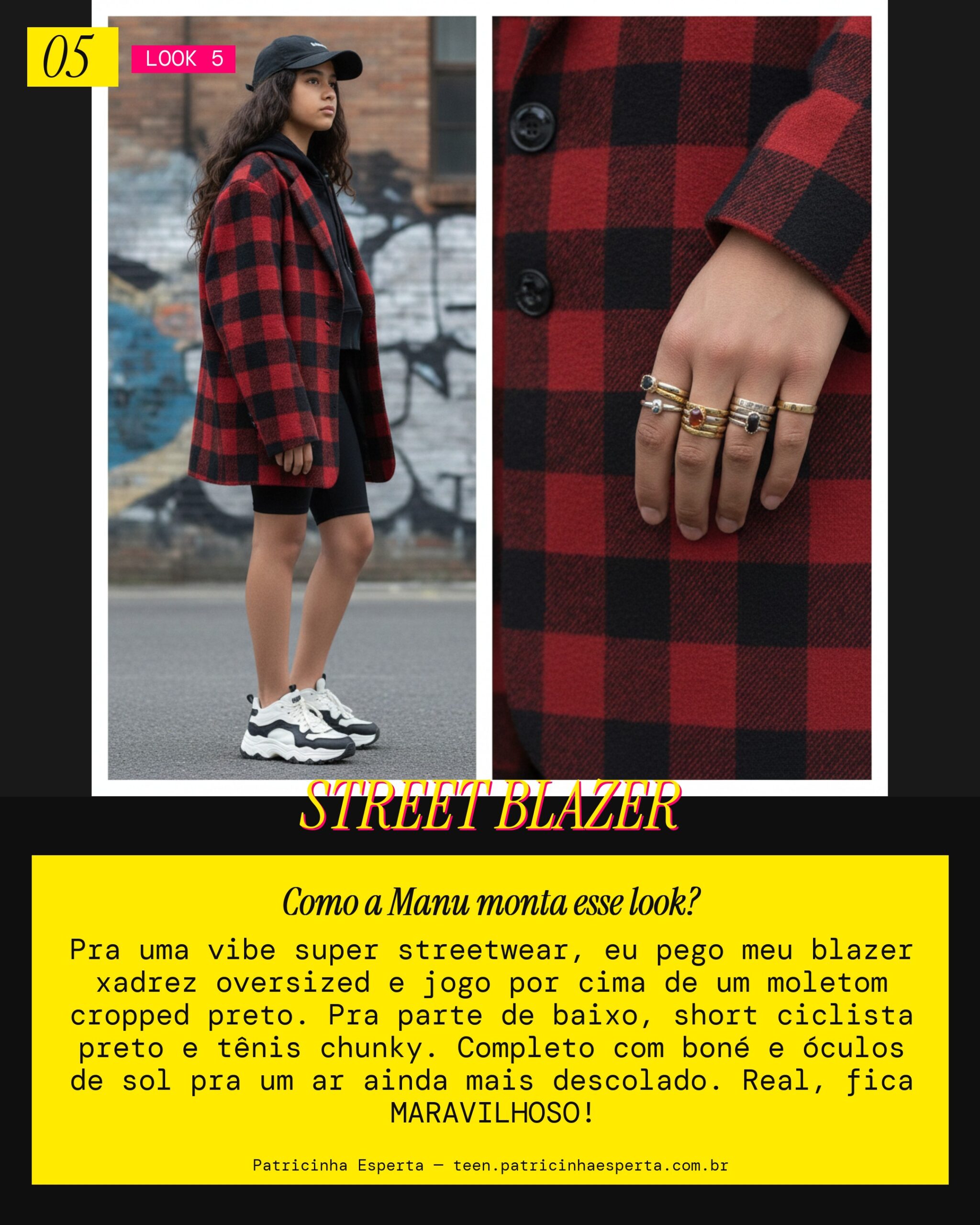 MANU RECOMENDA: Blazer Xadrez Oversized com Moletom e Short Ciclista pra Vibe Streetwear