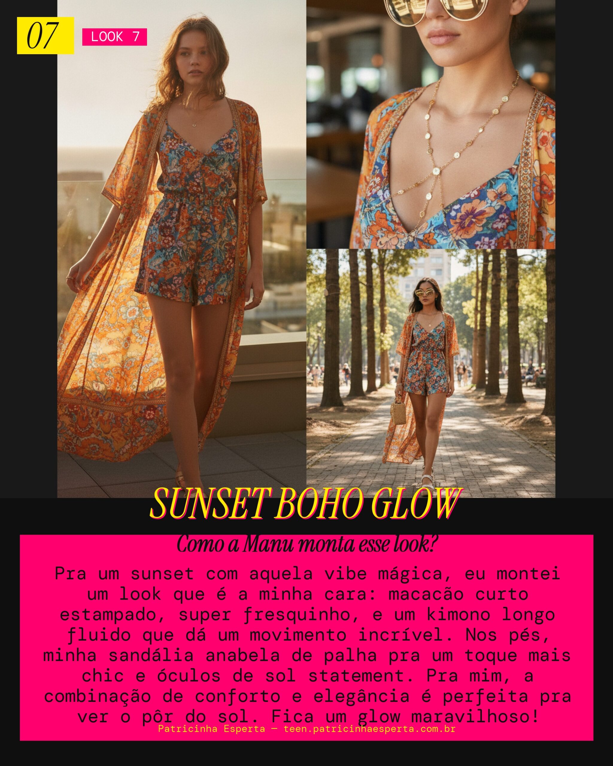 MANU RECOMENDA: Macacão Curto Estampado com Kimono Longo pra Sunset Vibes