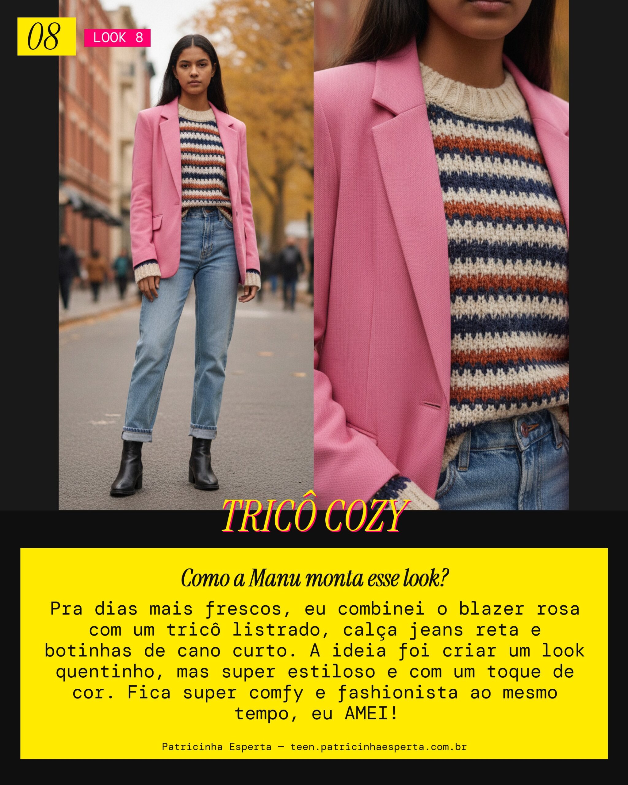 MANU RECOMENDA: Blazer Rosa com Tricô pra Dias Frescos