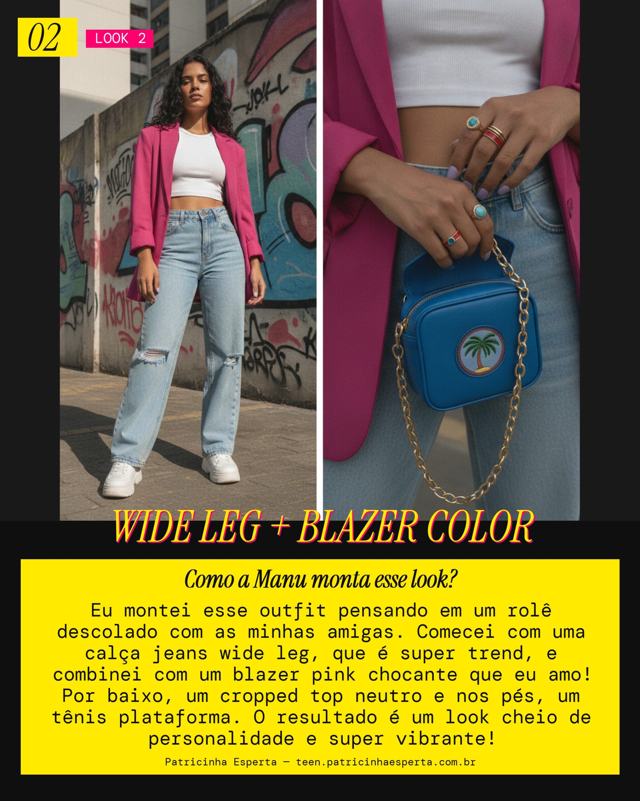 MANU RECOMENDA: Jeans Wide Leg com Blazer Colorido pra um Rolê Descolado